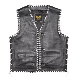 Leatherick Braided Leather Vest With Laces in  XL
