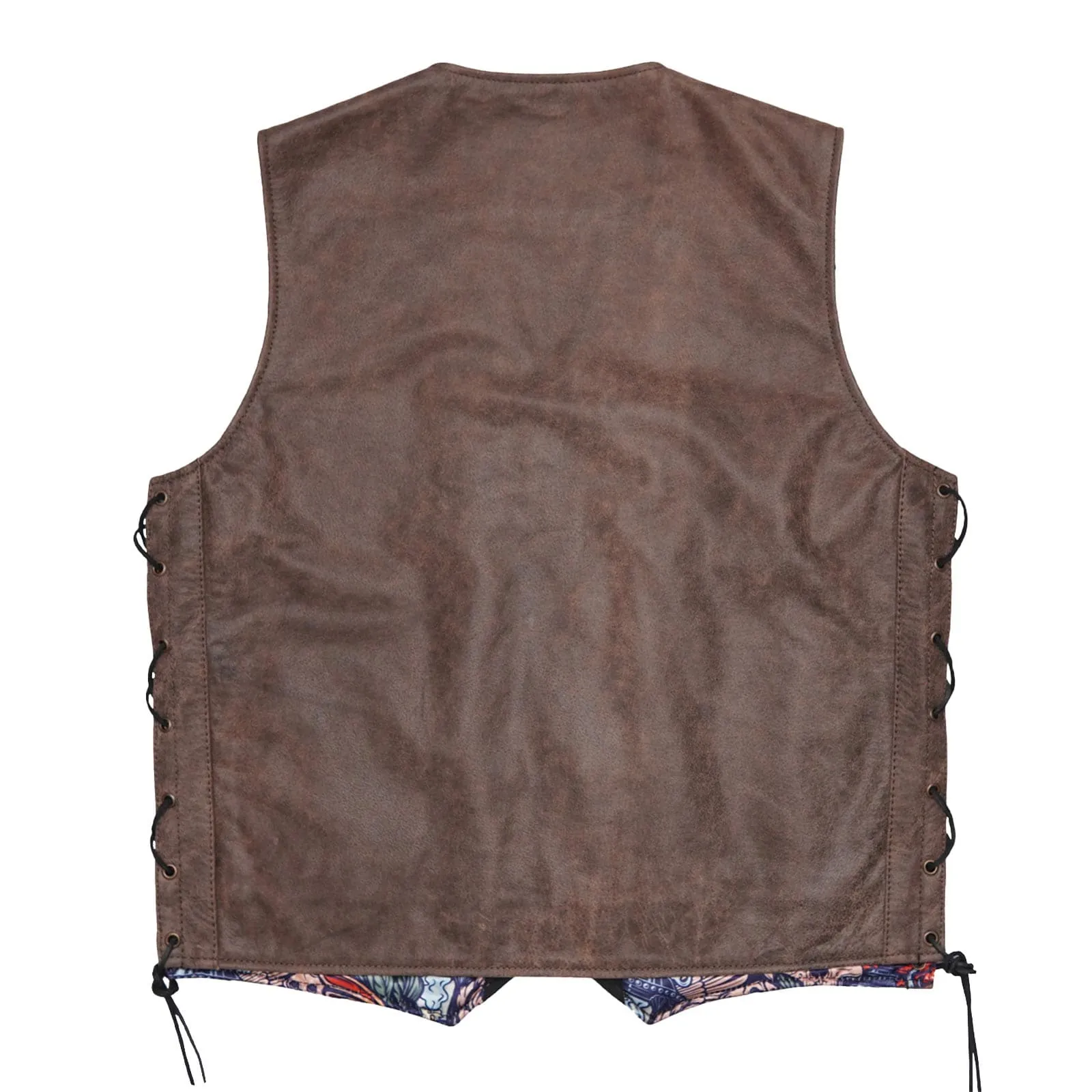 Leatherick Classic Brown Leather Vest With Side Laces