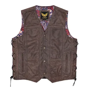 Leatherick Classic Brown Leather Vest With Side Laces