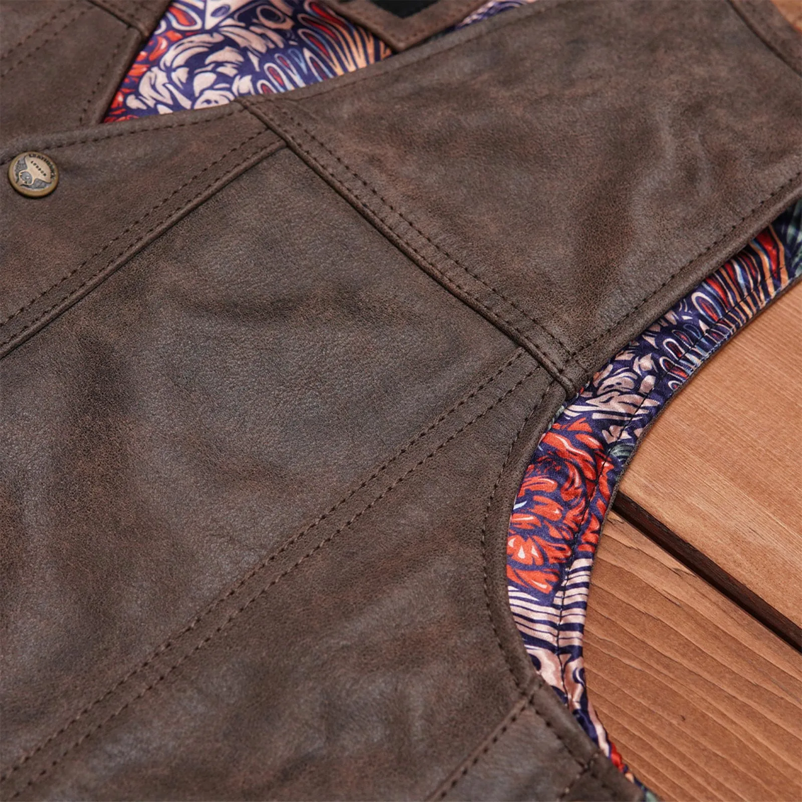 Leatherick Classic Brown Leather Vest With Side Laces
