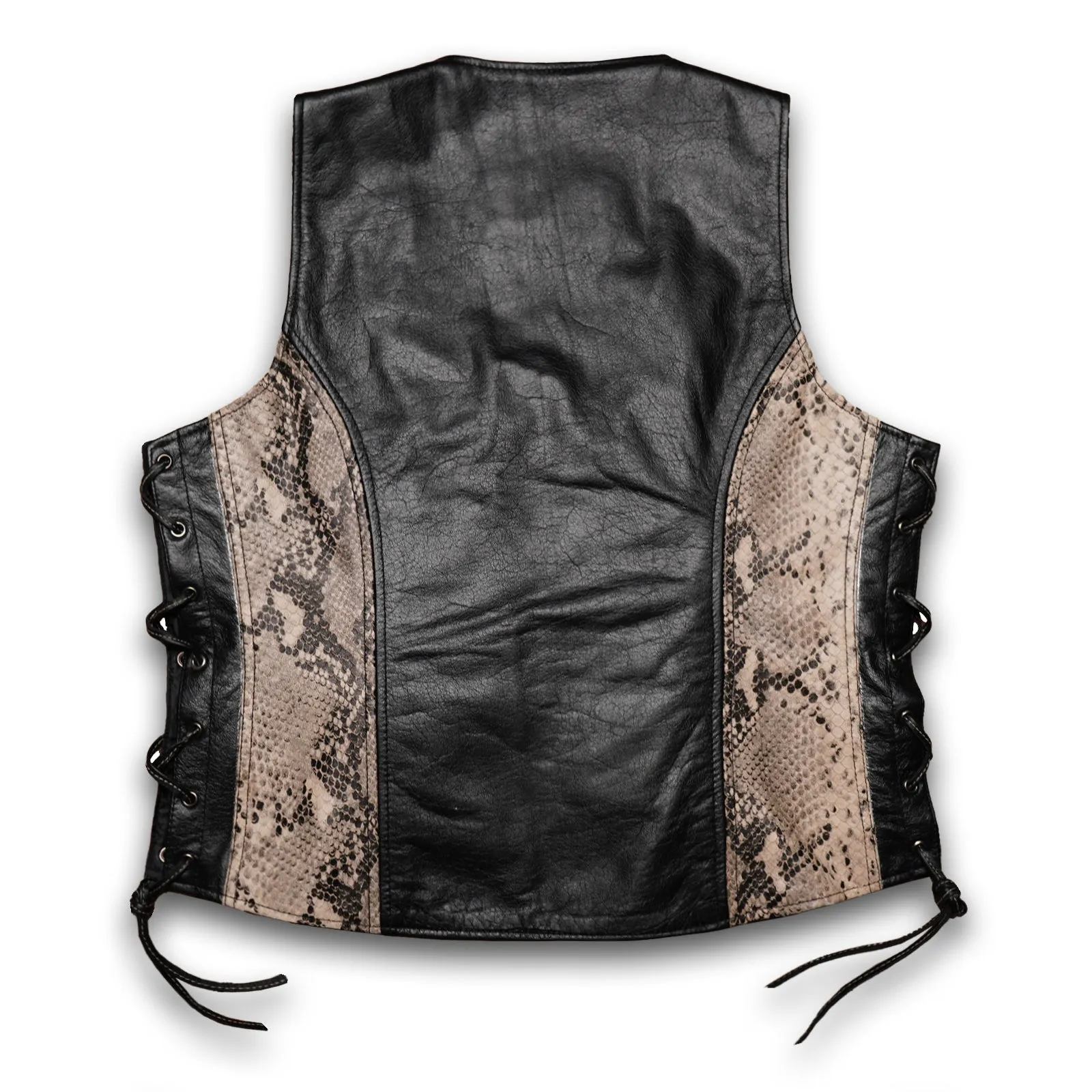 Leatherick Classic Custom biker Leather Vest With Laces in 2XL