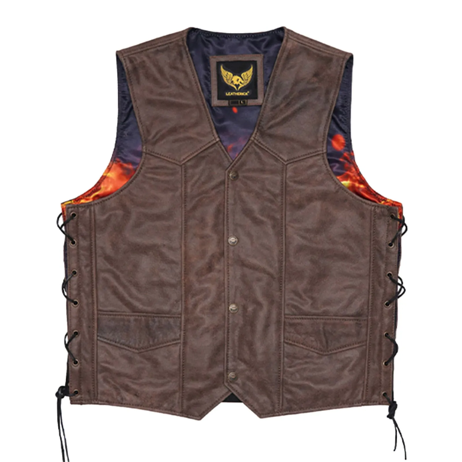 Leatherick Classic Custom biker Leather Vest With Laces
