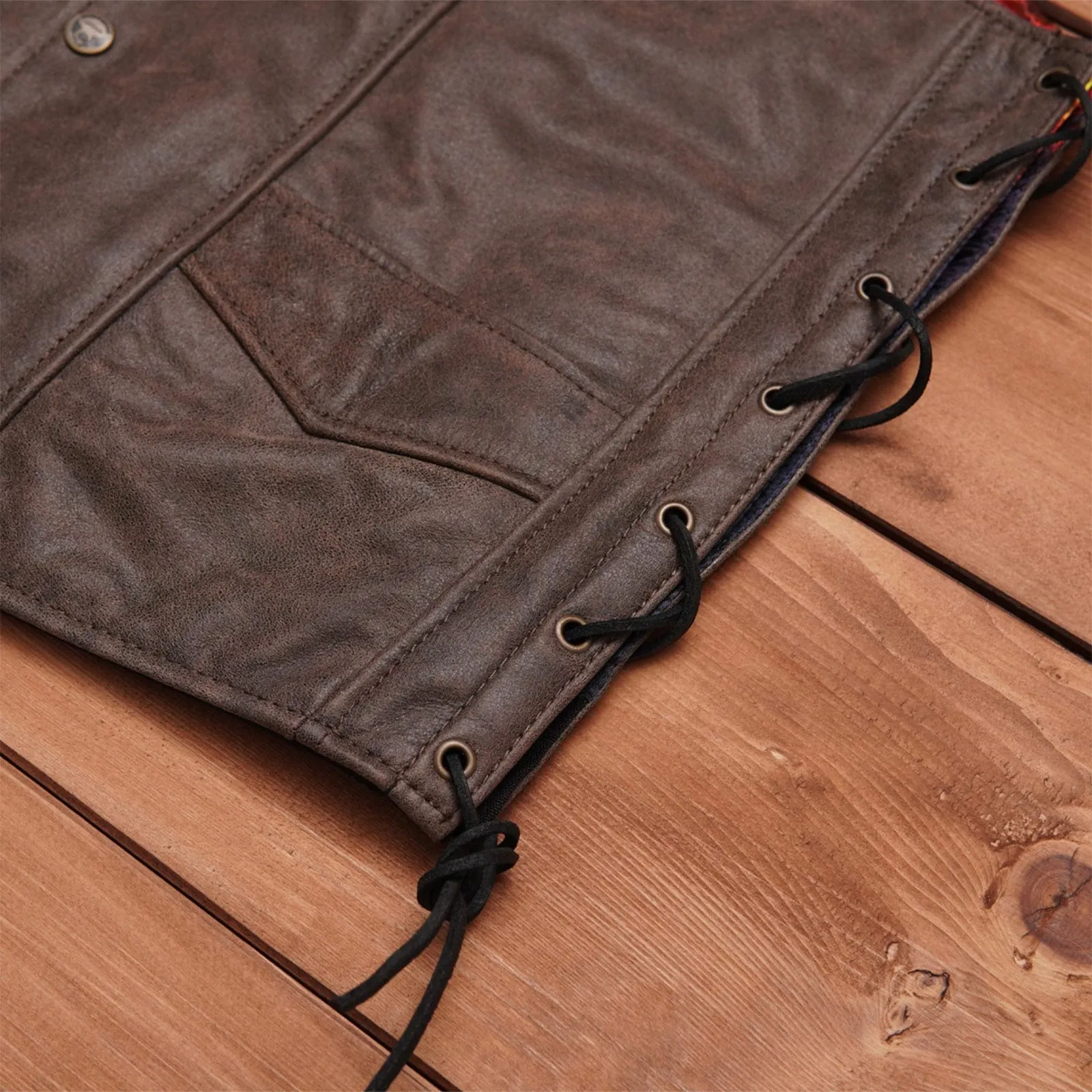 Leatherick Classic Custom biker Leather Vest With Laces
