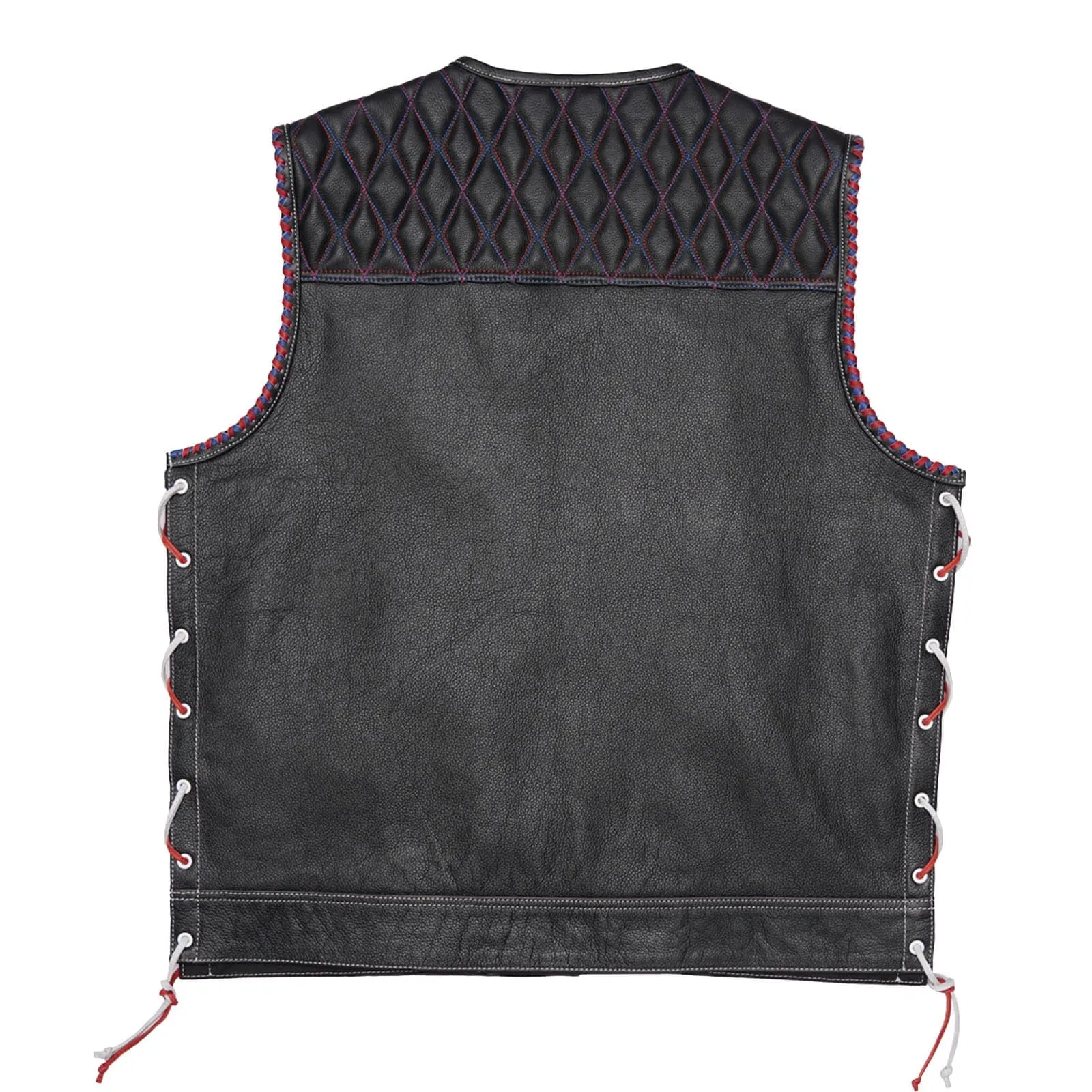 Leatherick Diamond Stitch Collarless Custom Biker Vest