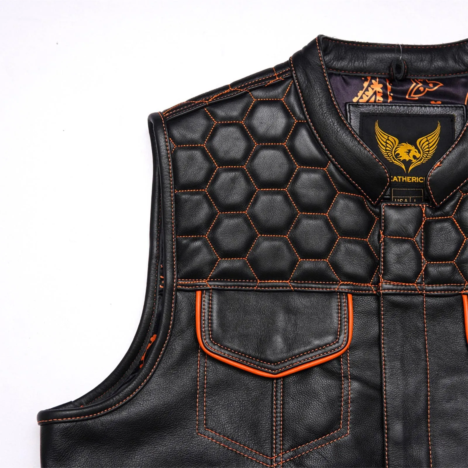 Leatherick Honeycomb Stitch Custom Motorcycle Vest in M-48