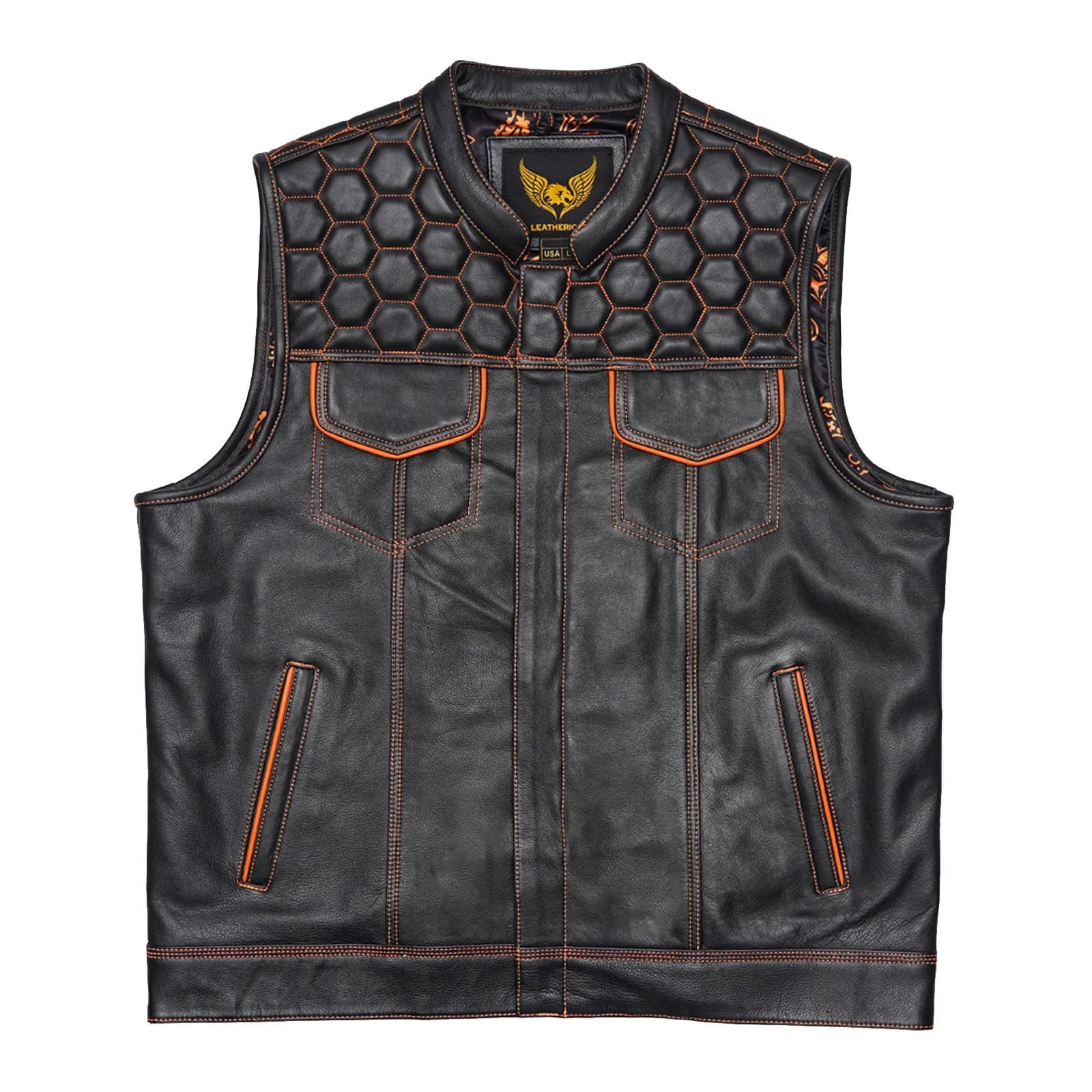 Leatherick Honeycomb Stitch Custom Motorcycle Vest in M-48