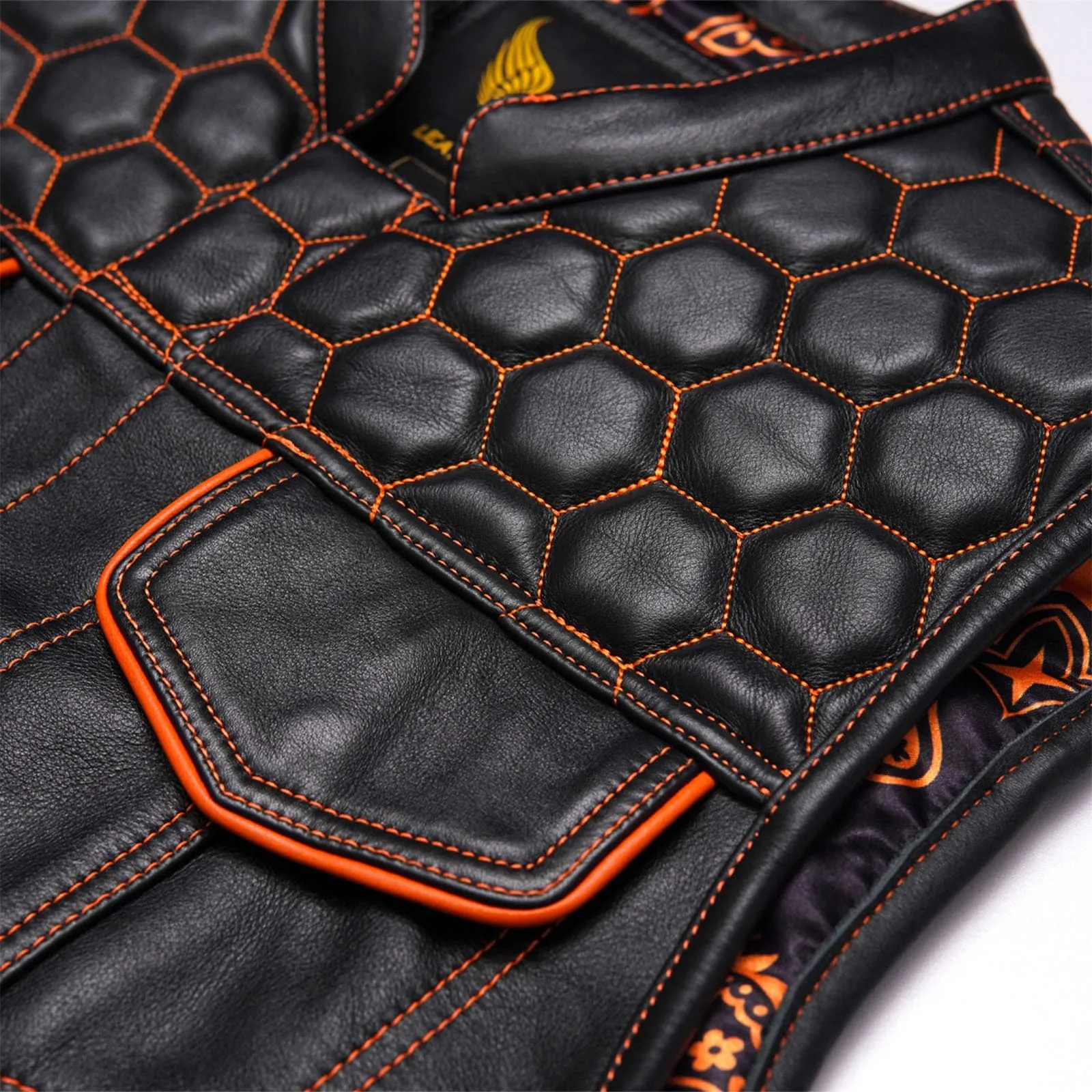 Leatherick Honeycomb Stitch Custom Motorcycle Vest in M-48