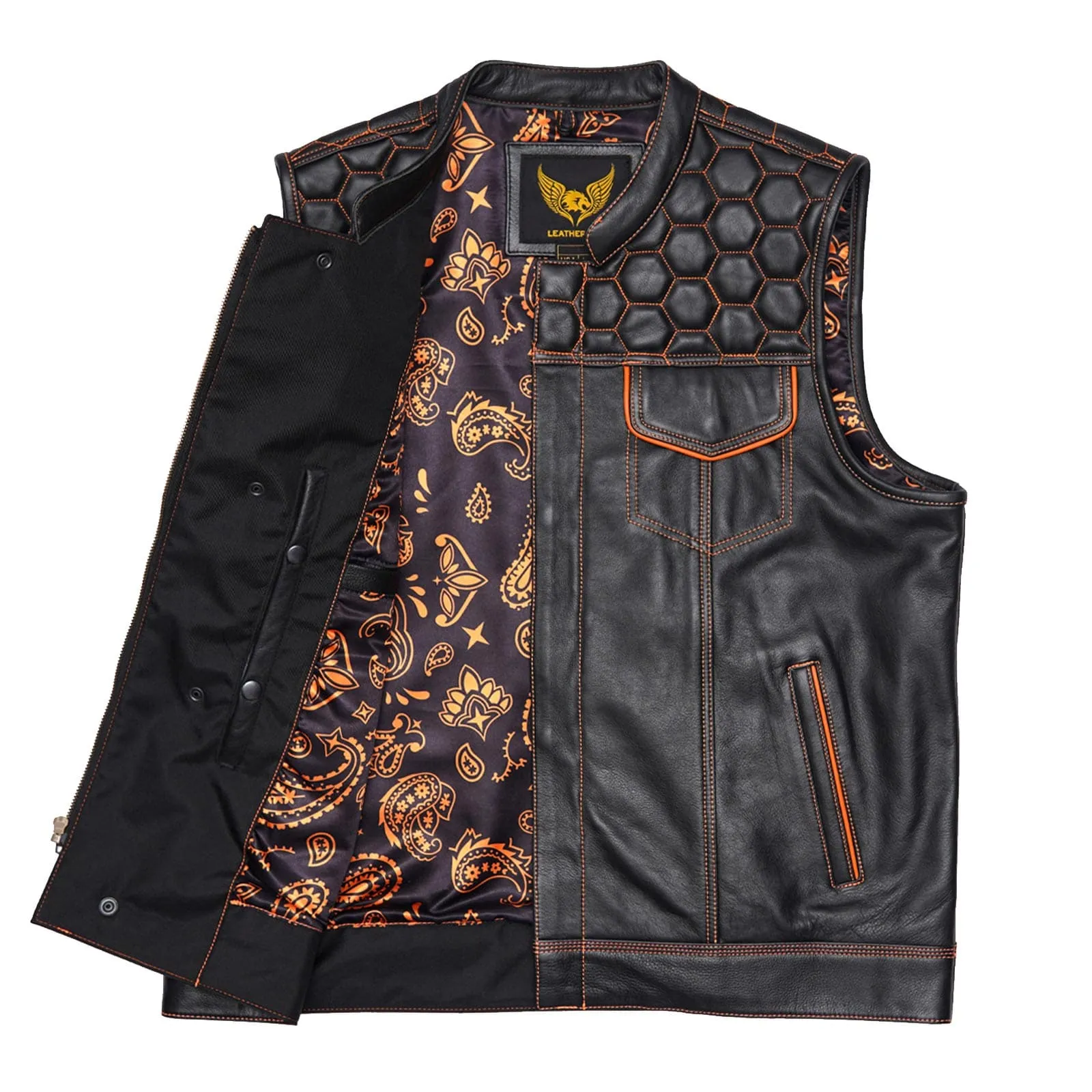 Leatherick Honeycomb Stitch Custom Motorcycle Vest in M-48