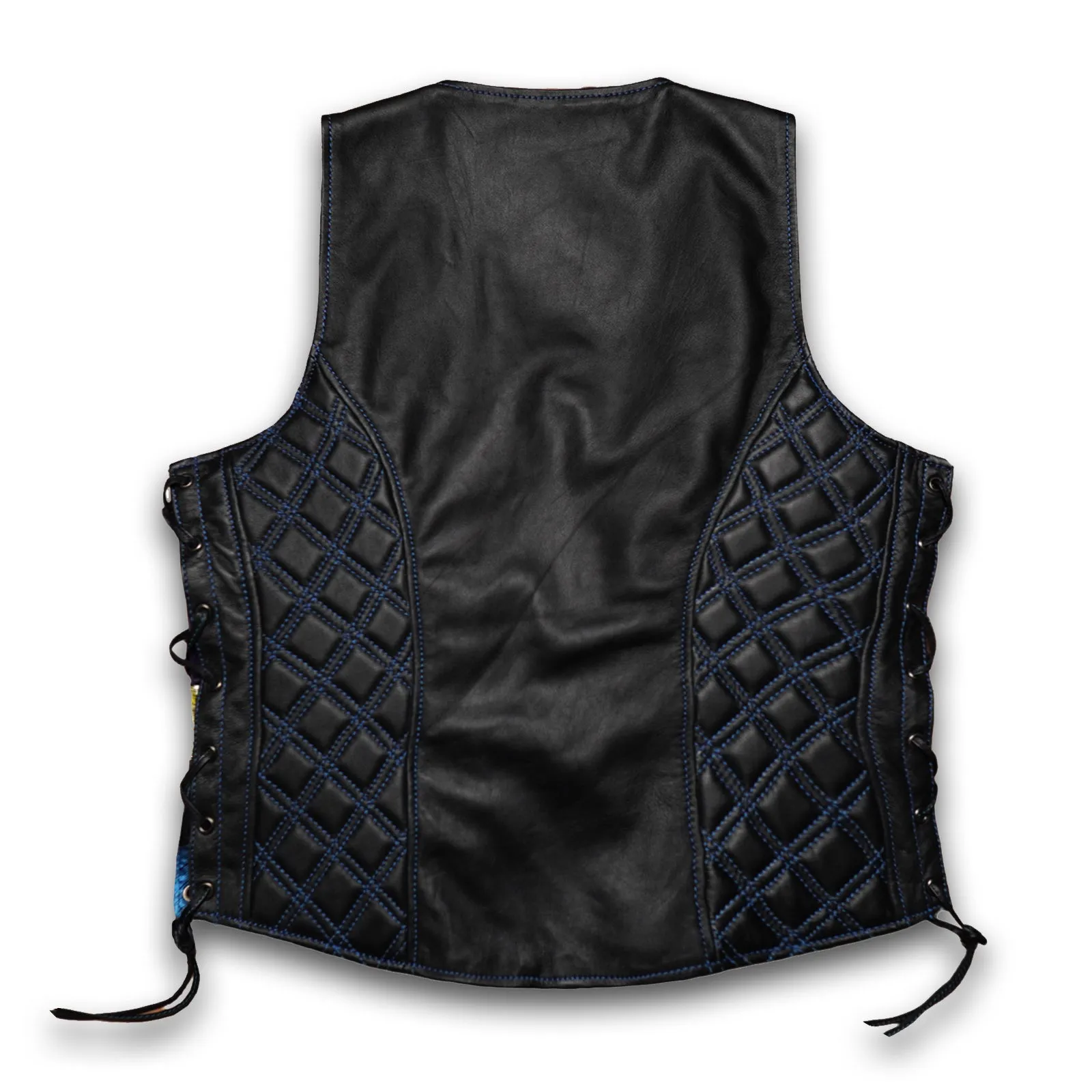 Leatherick Ladies Classic Custom Black biker Leather Vest With Laces in 2XL