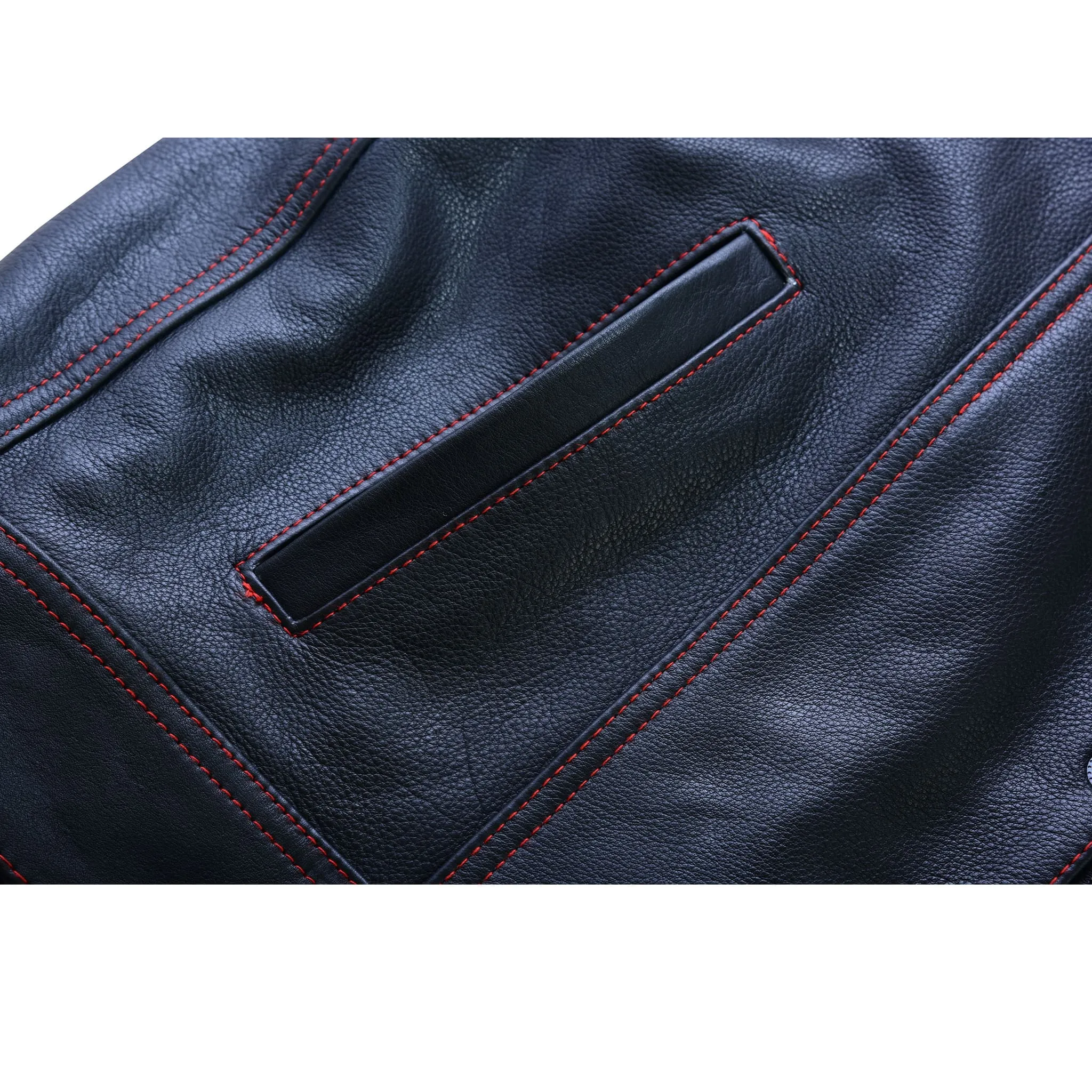 Leatherick Men Red Stitch Leather Biker Vest With Paisley Liner