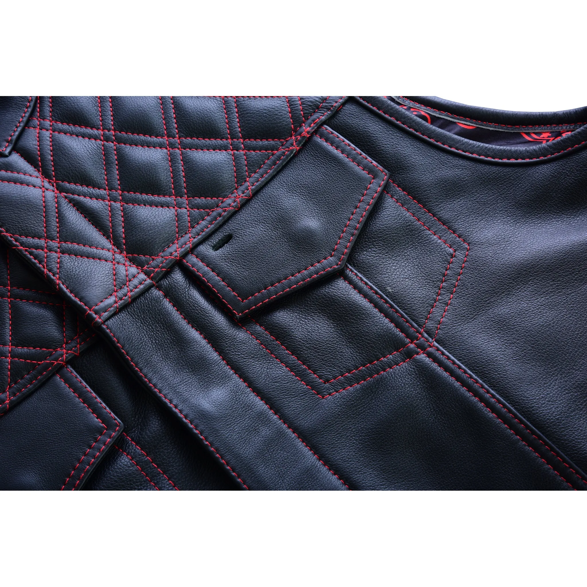 Leatherick Red Diamond Stitch Leather Vest