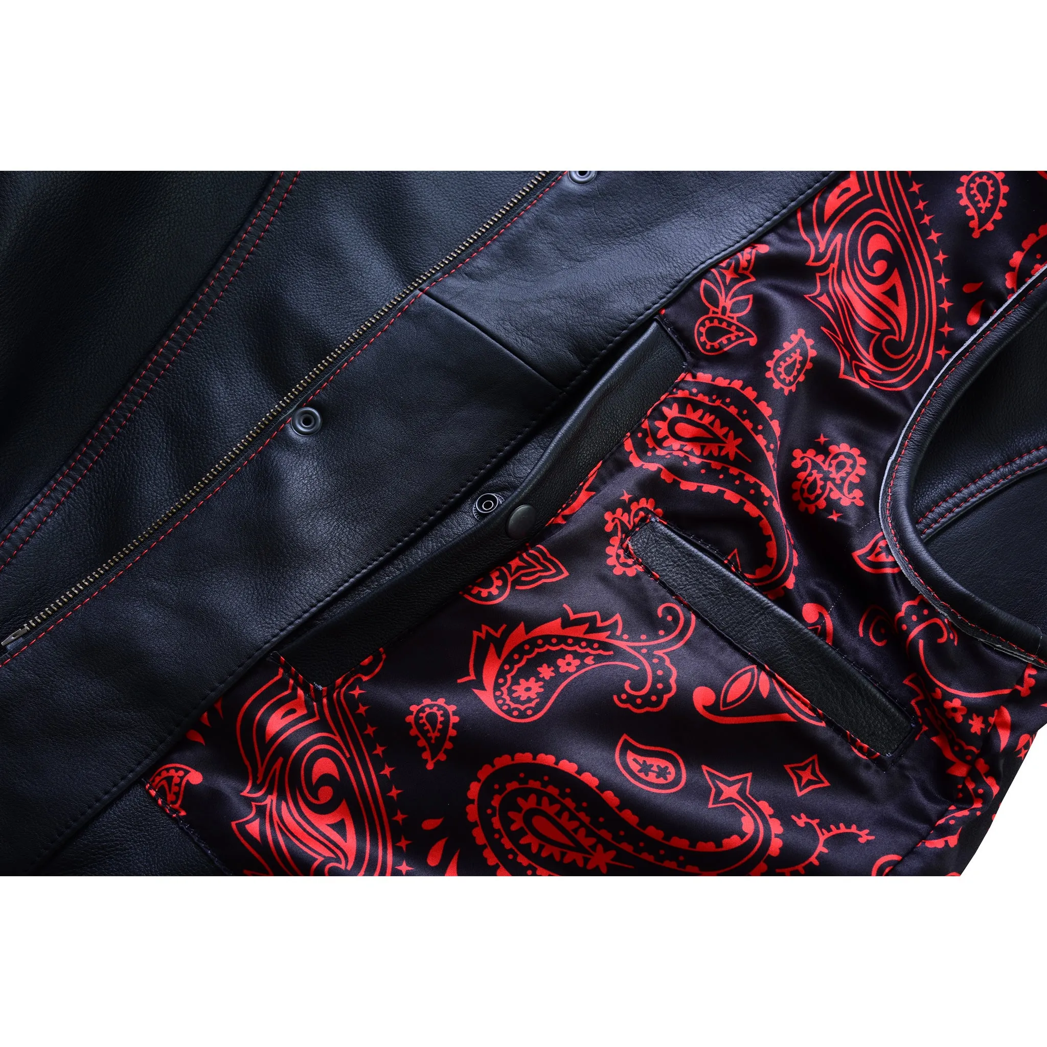 Leatherick Red Diamond Stitch Leather Vest