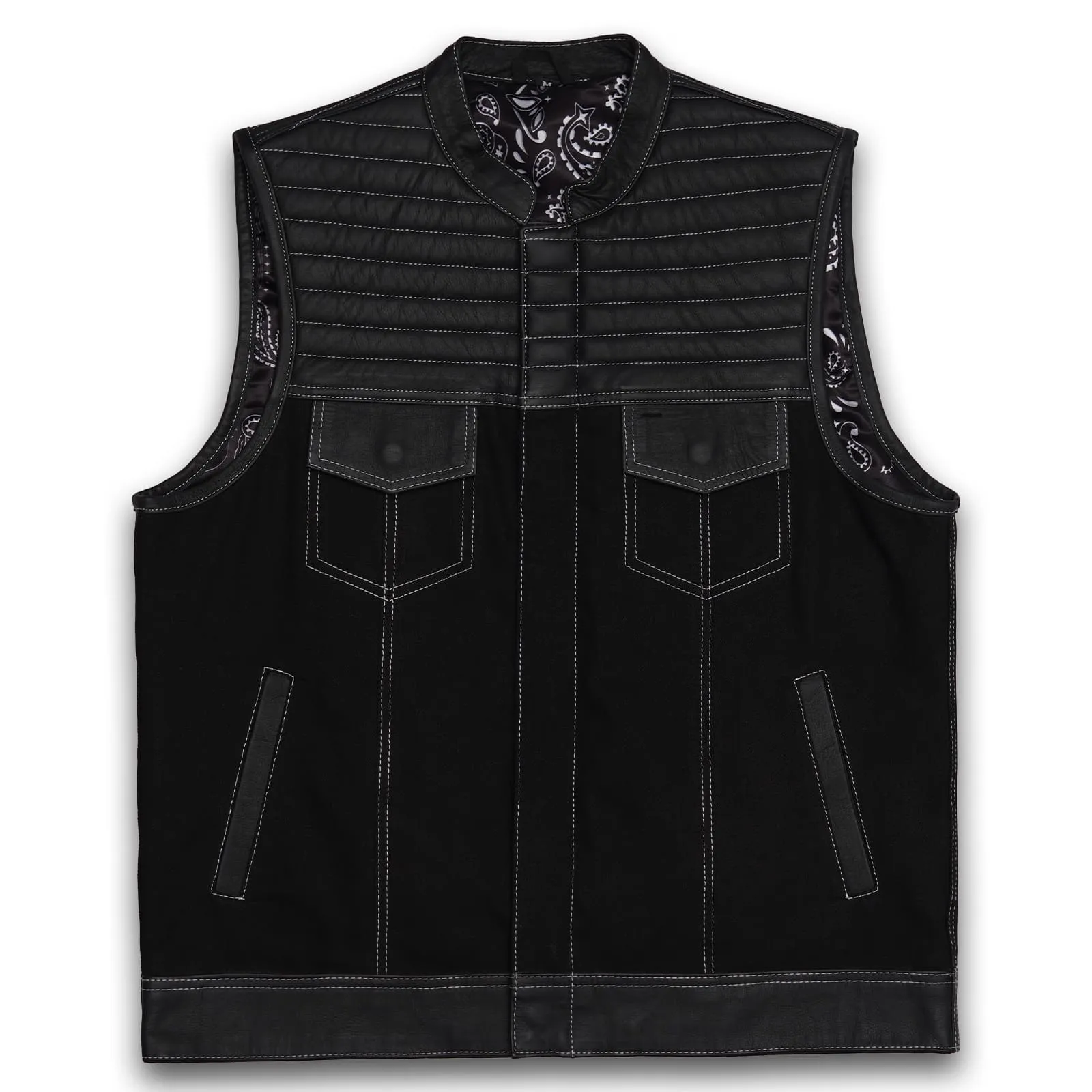 Leatherick Tuck n Roll Custom Denim Biker Vest in  M-48