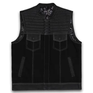 Leatherick Tuck n Roll Custom Denim Biker Vest in  M-48