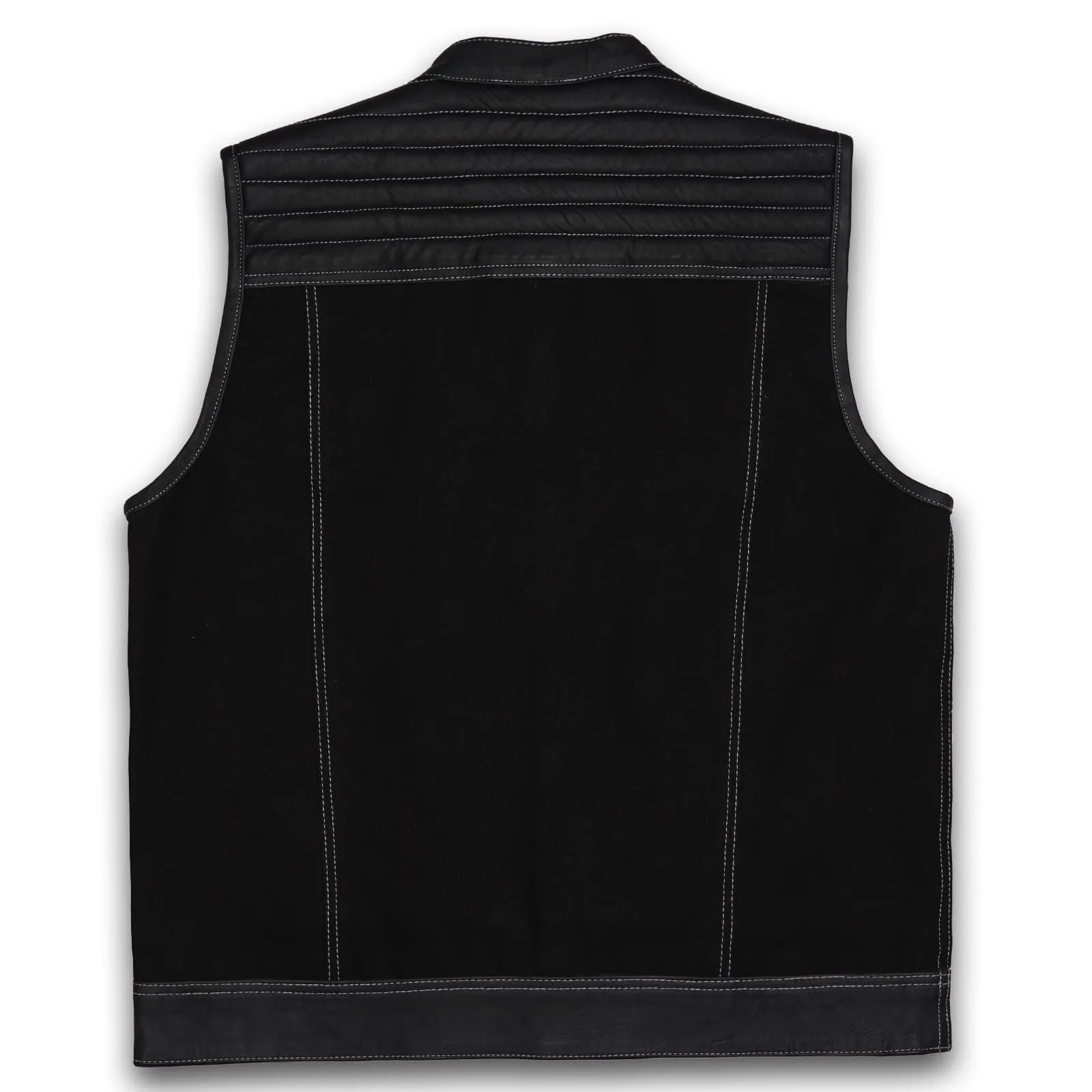 Leatherick Tuck n Roll Custom Denim Biker Vest in  M-48