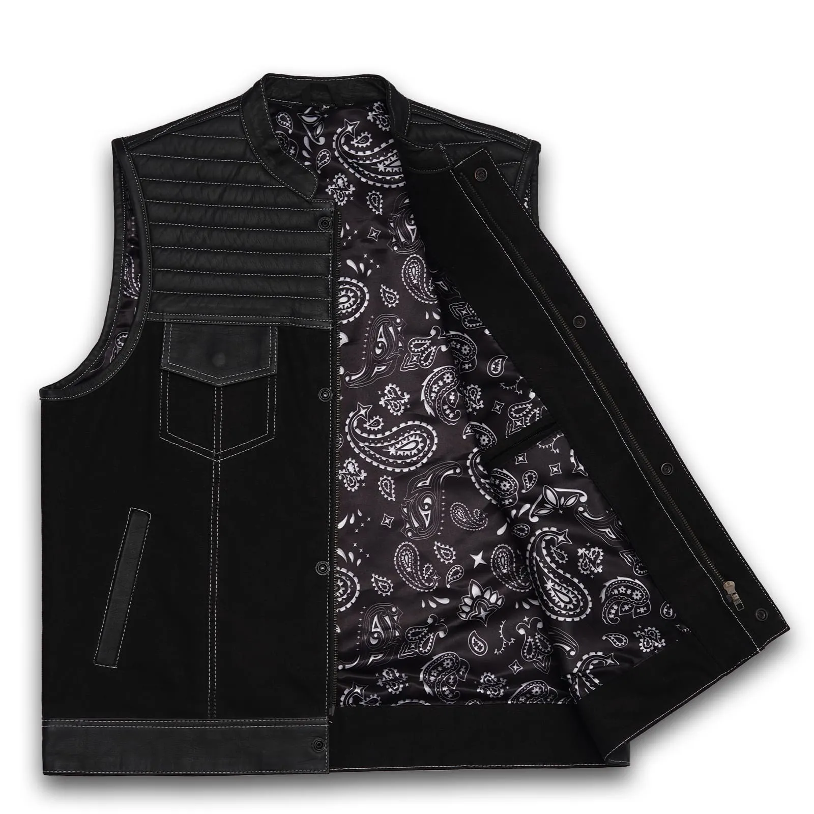 Leatherick Tuck n Roll Custom Denim Biker Vest in  M-48