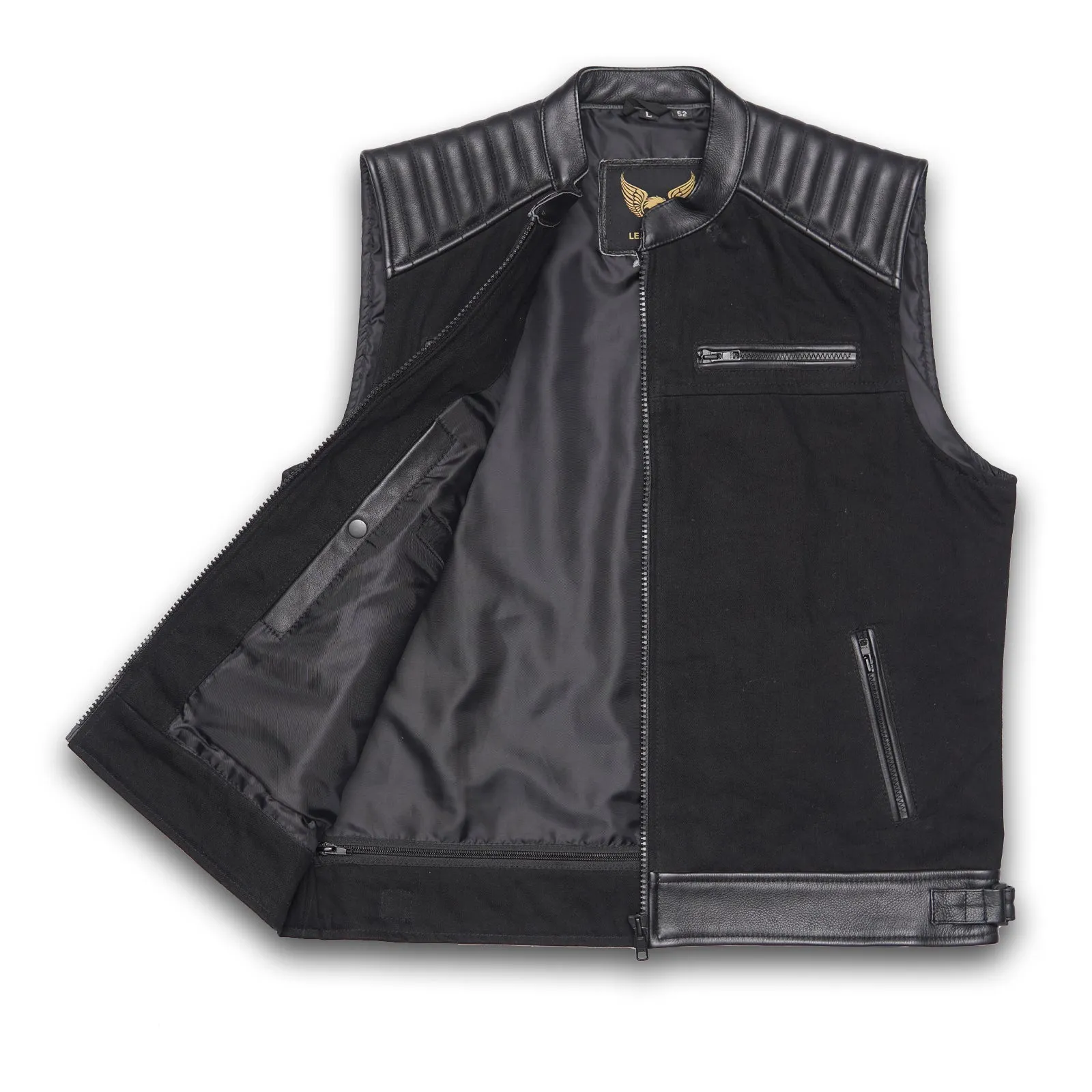 Leatherick Tuck n Roll Style Stitch Motorcycle Waistcoat in Large (L)