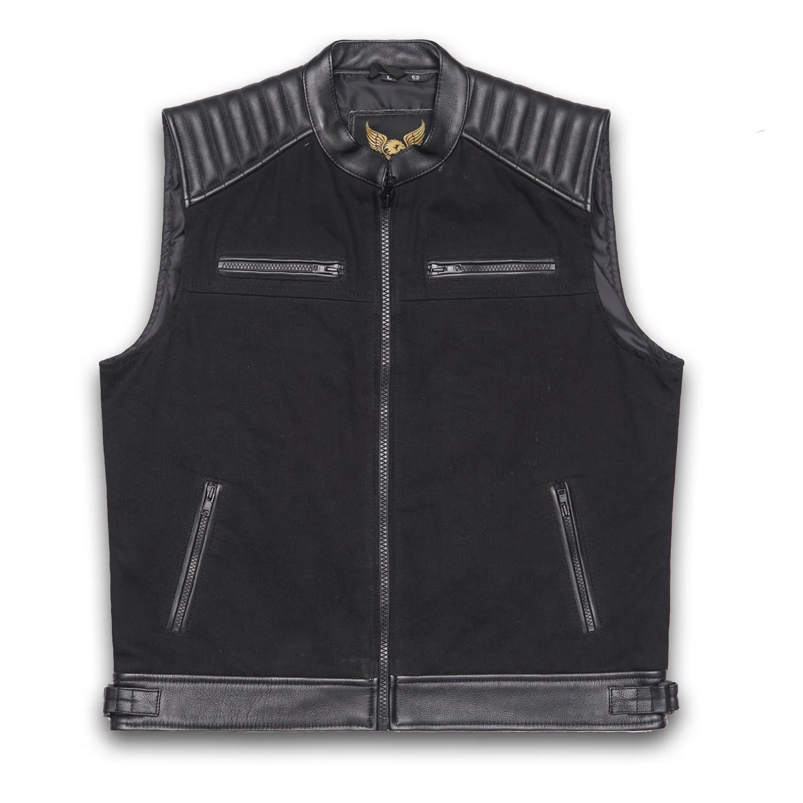 Leatherick Tuck n Roll Style Stitch Motorcycle Waistcoat in Large (L)