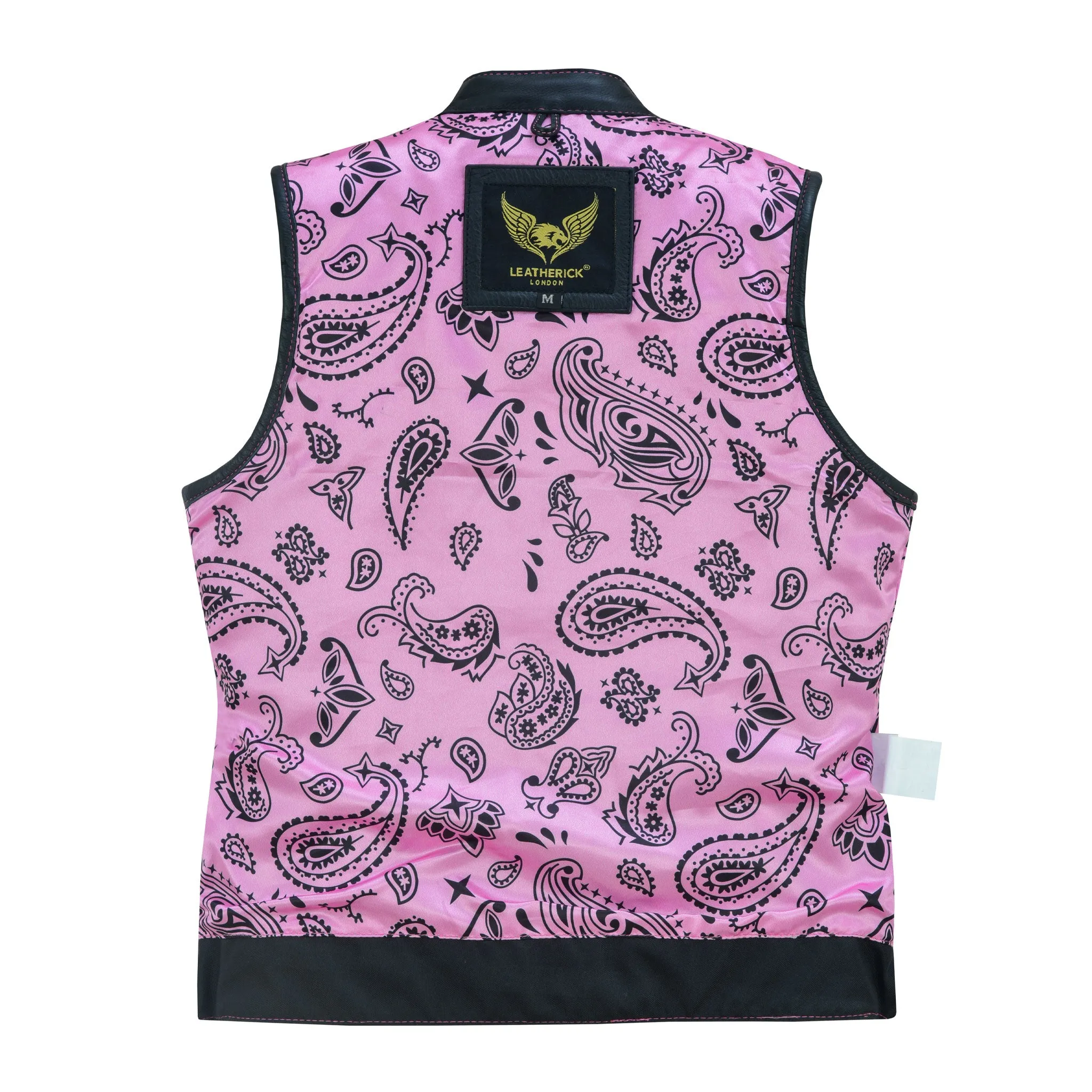 Leatherick Womens SOA club vest with Pink Heart Stitch