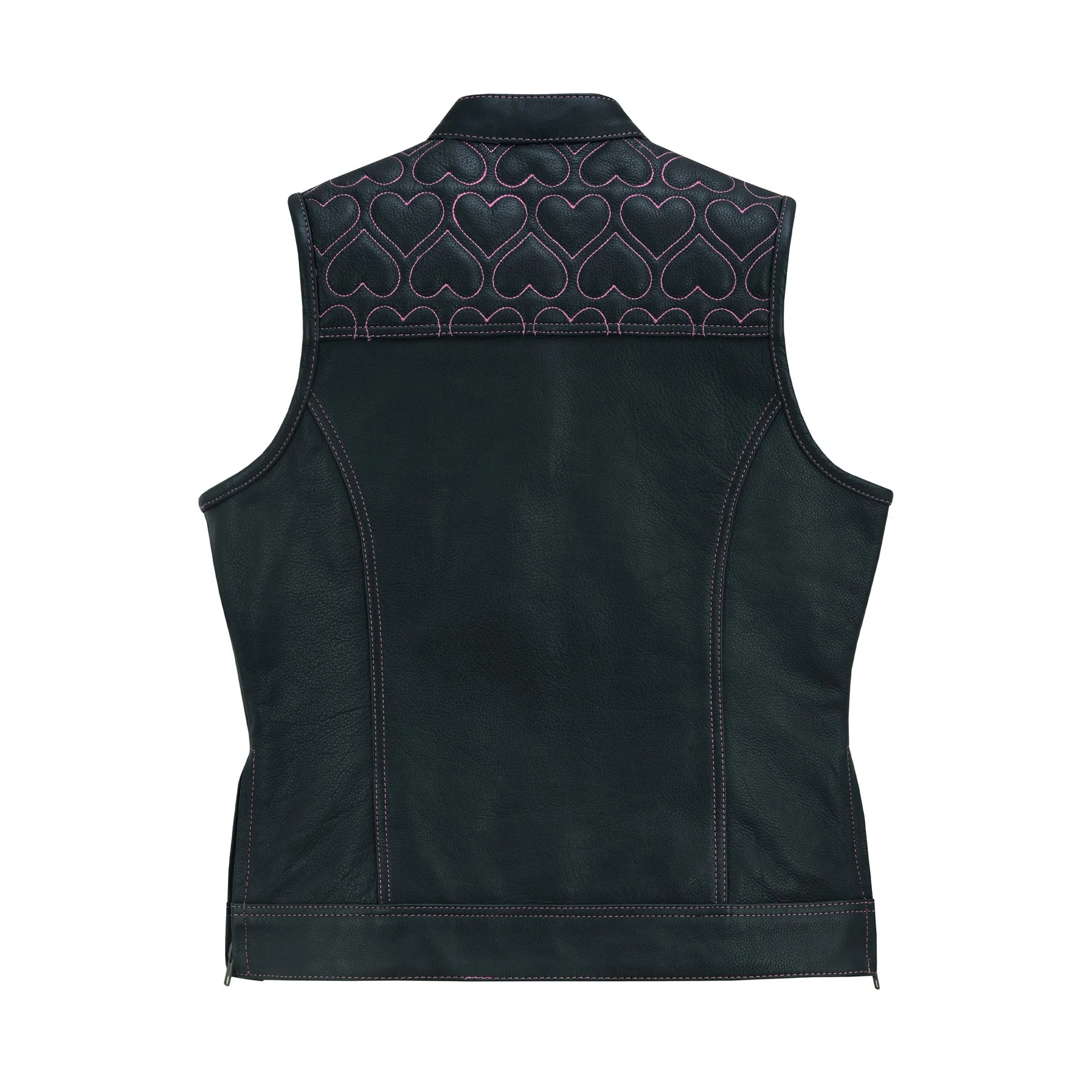 Leatherick Womens SOA club vest with Pink Heart Stitch
