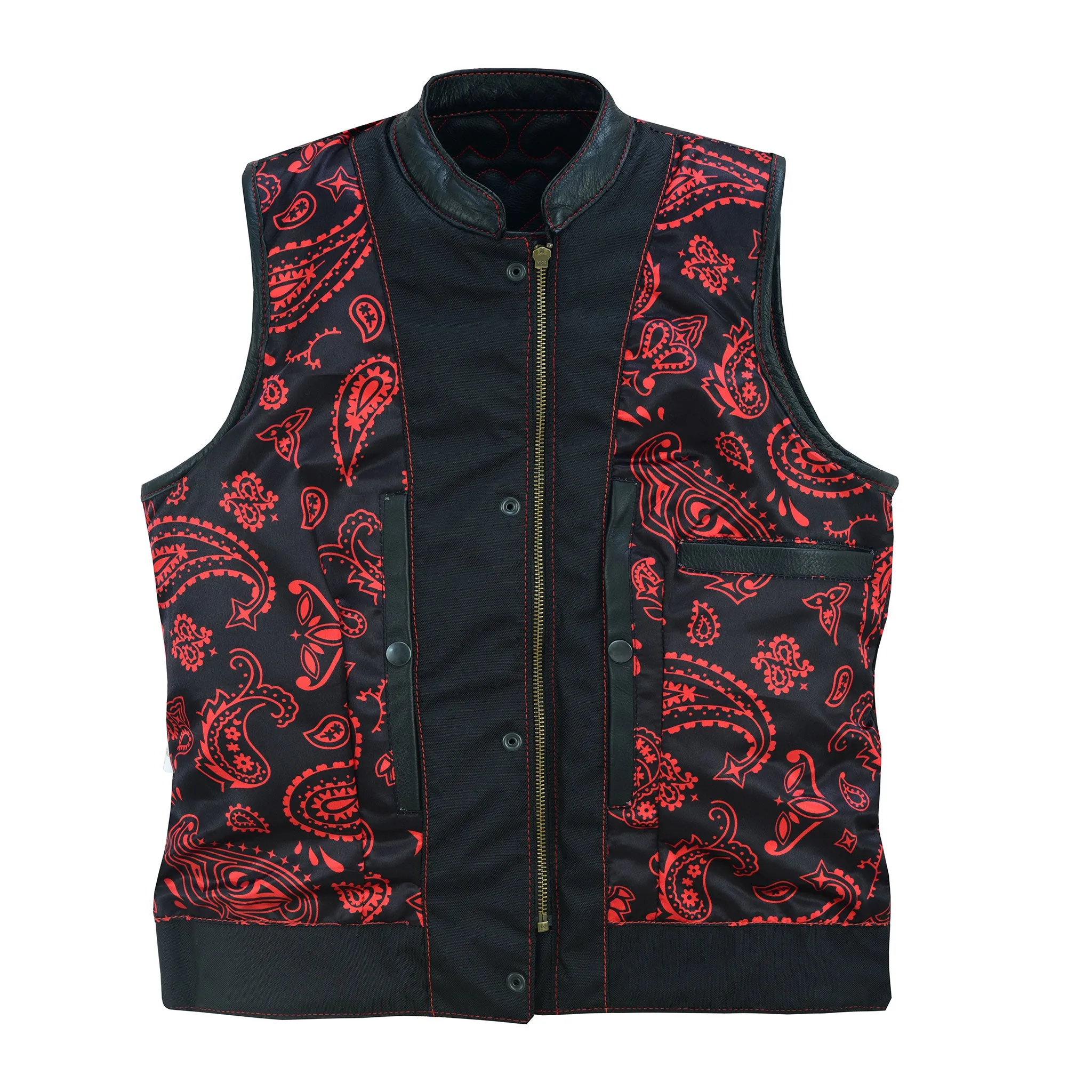 Leatherick Womens SOA club vest with Red Heart Stitch