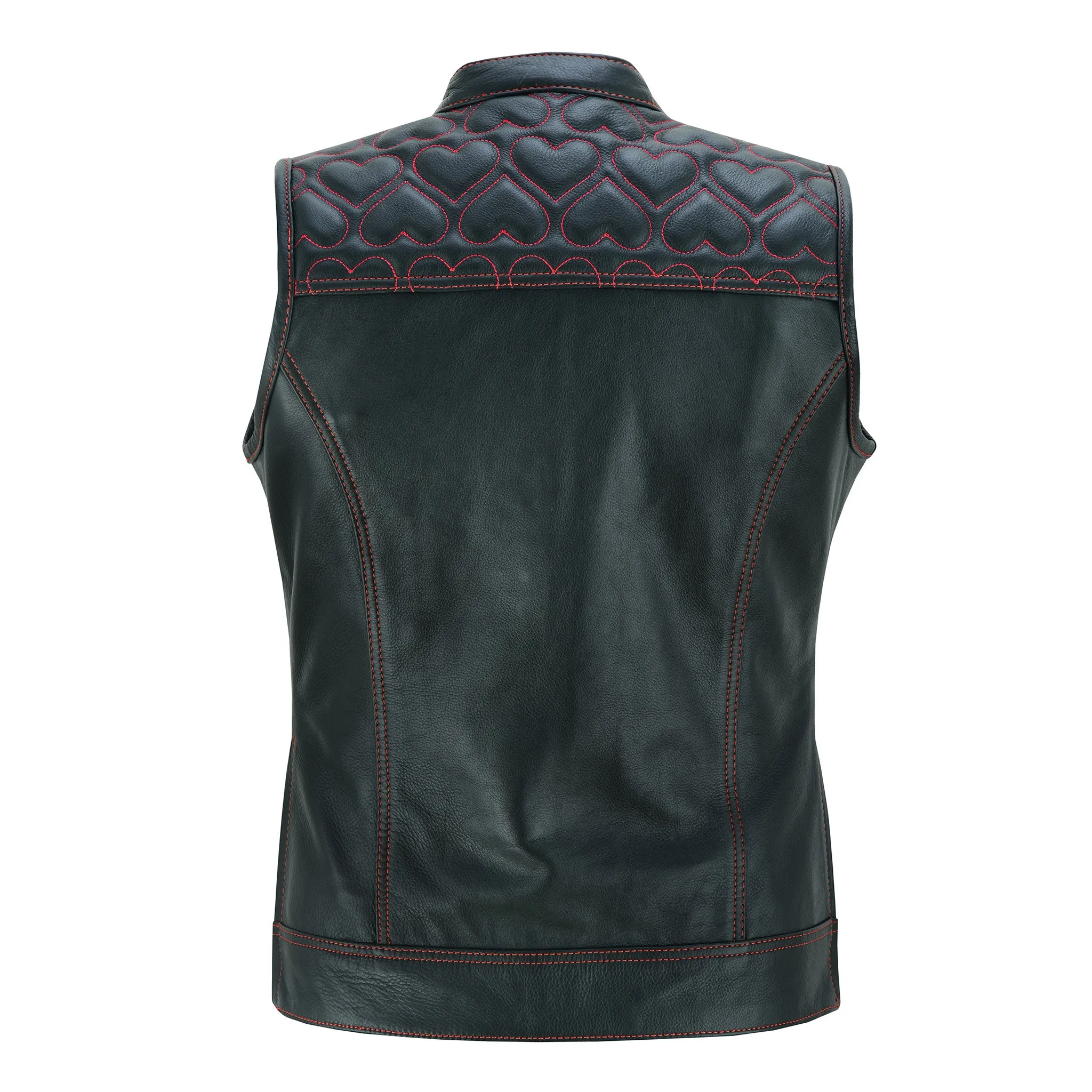 Leatherick Womens SOA club vest with Red Heart Stitch
