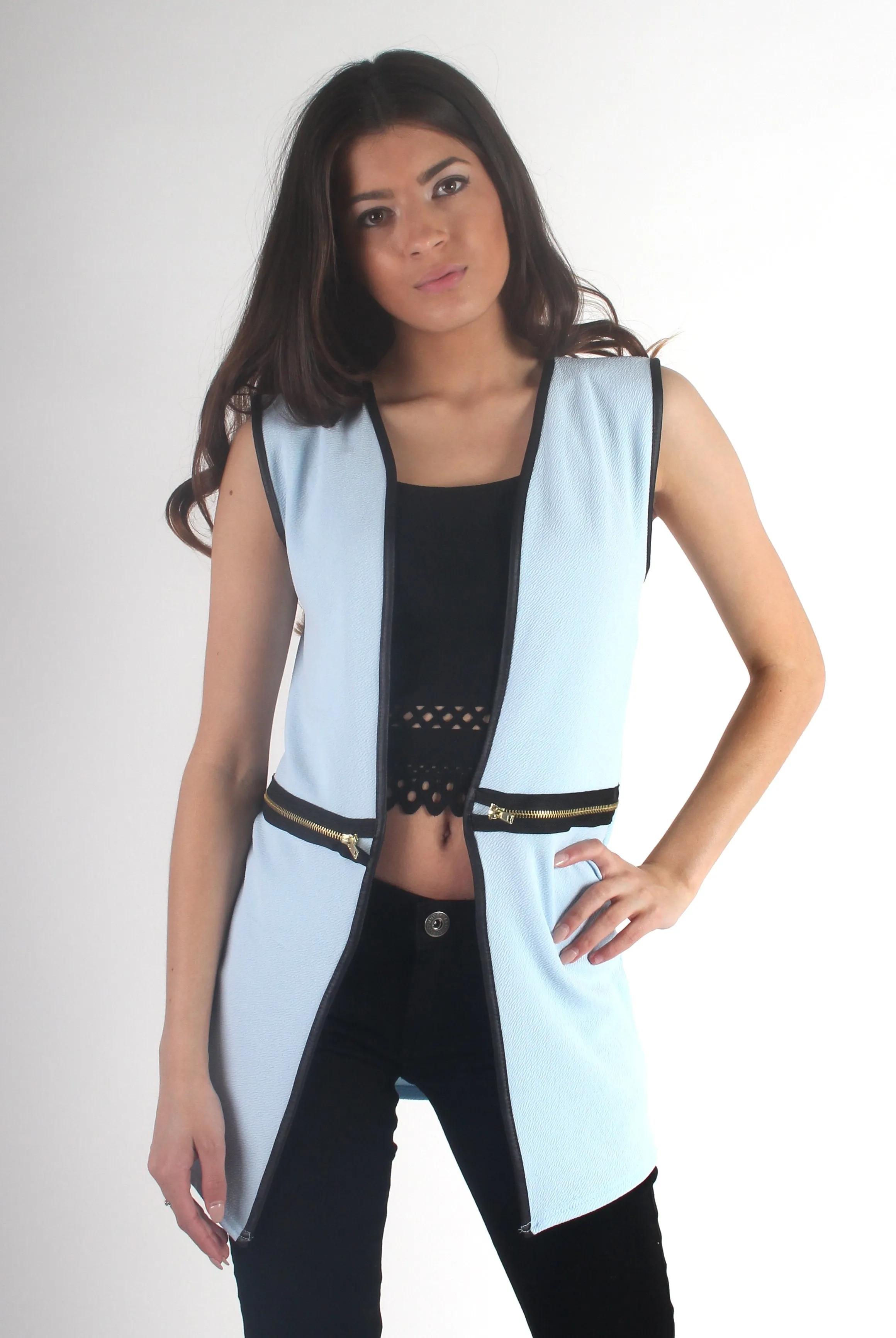 Leia Blue Zip Waistcoat