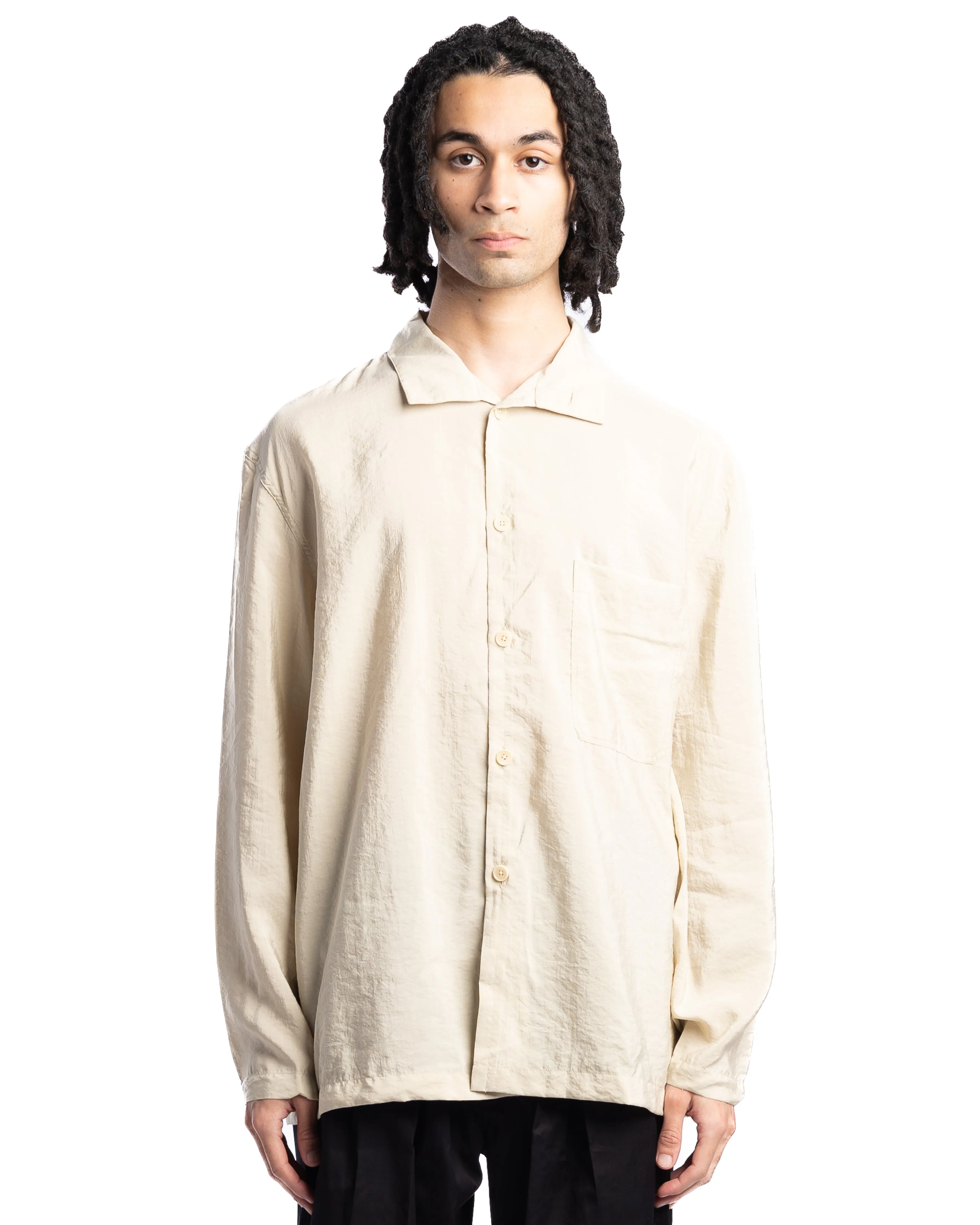 Lemaire Woven Stand Collar Shirt Dusty Mastic