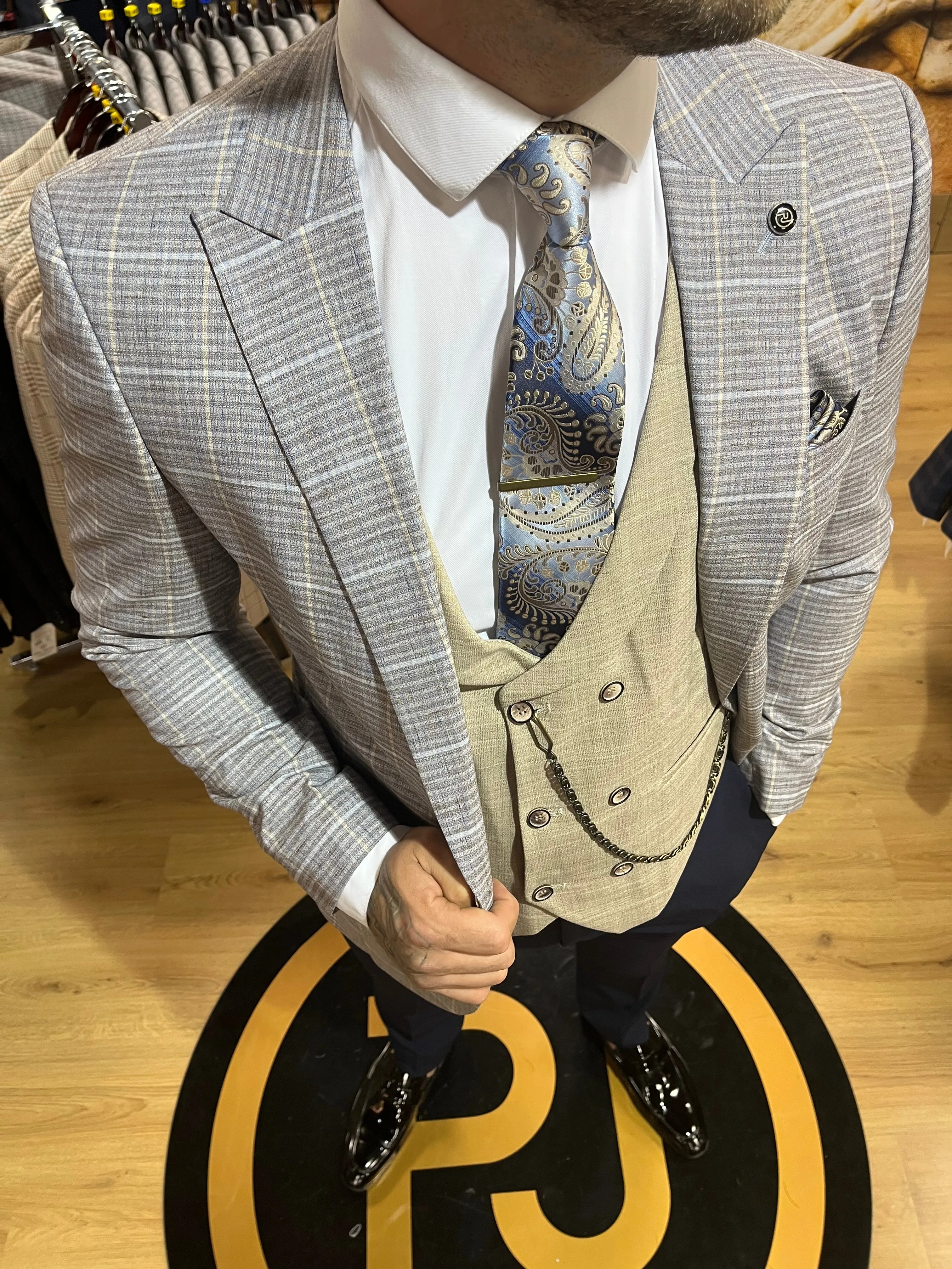 Leonardo - Blue/Beige 3 Piece Suit