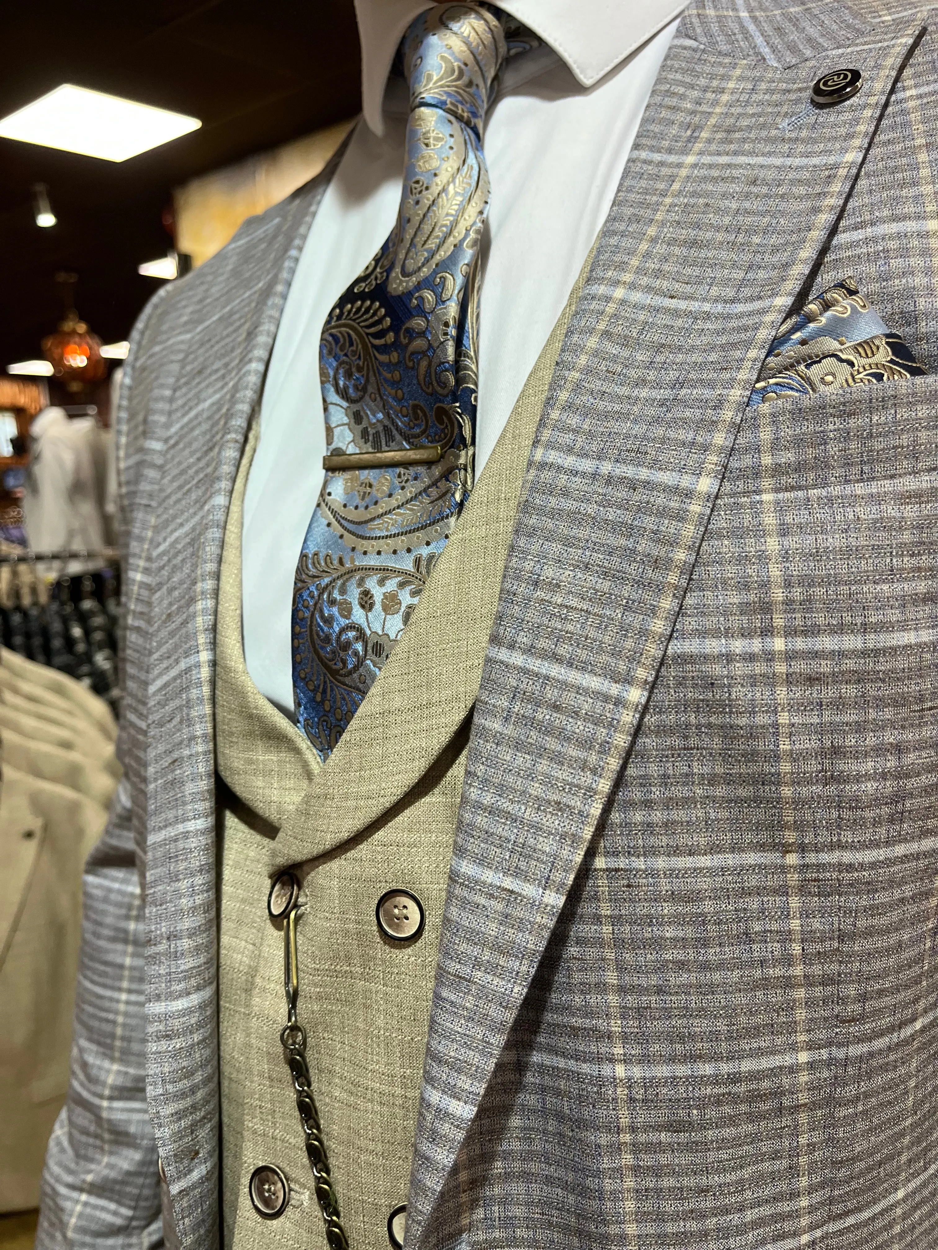 Leonardo - Blue/Beige 3 Piece Suit