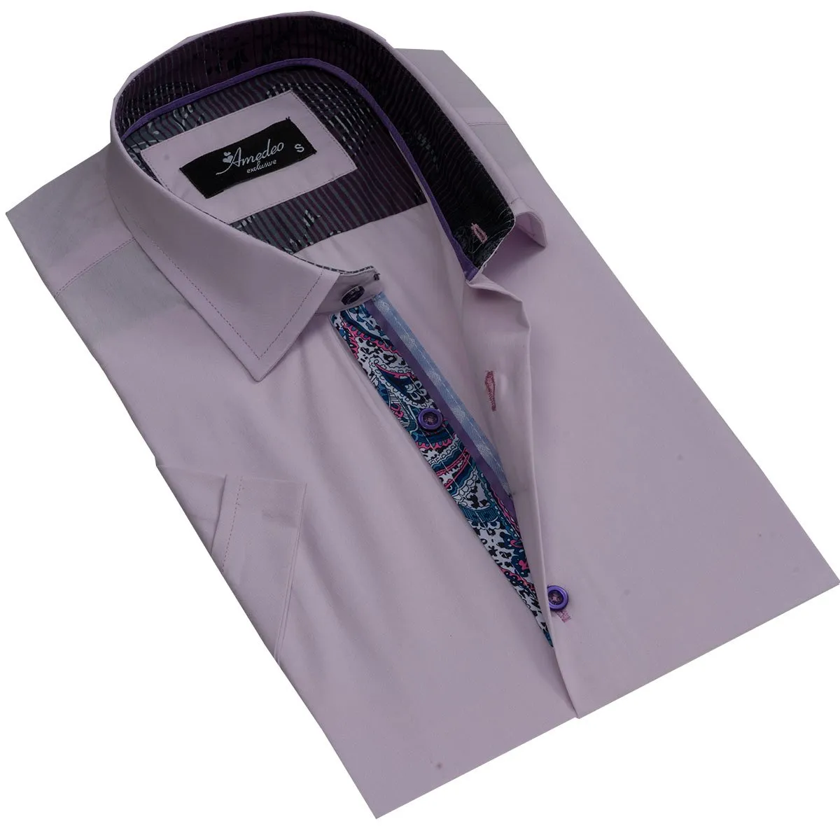 Light Purple Mens Short Sleeve Button up Shirts - Tailored Slim Fit Cotton Dress Shirts