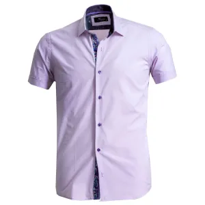 Light Purple Mens Short Sleeve Button up Shirts - Tailored Slim Fit Cotton Dress Shirts