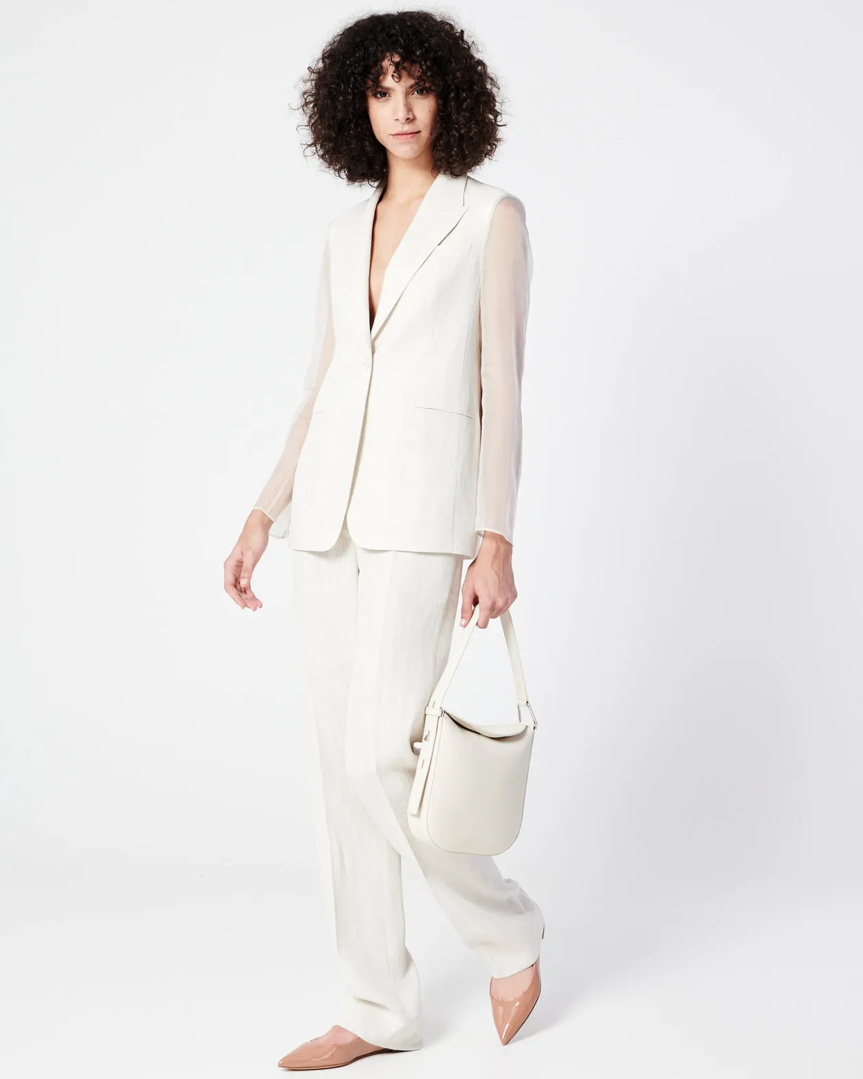 Linen Jacket with Semi-Sheer Organza Sleeves