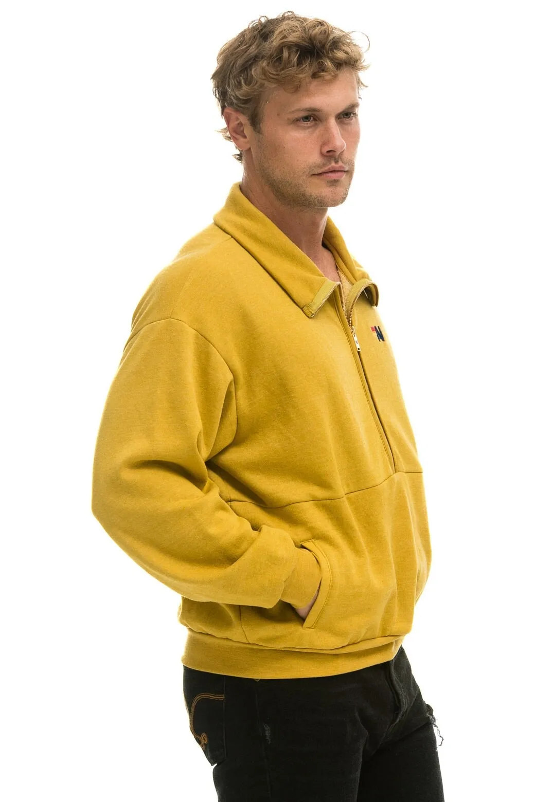 LOGO EMBROIDERY HALF ZIP SWEATSHIRT - KHAKI