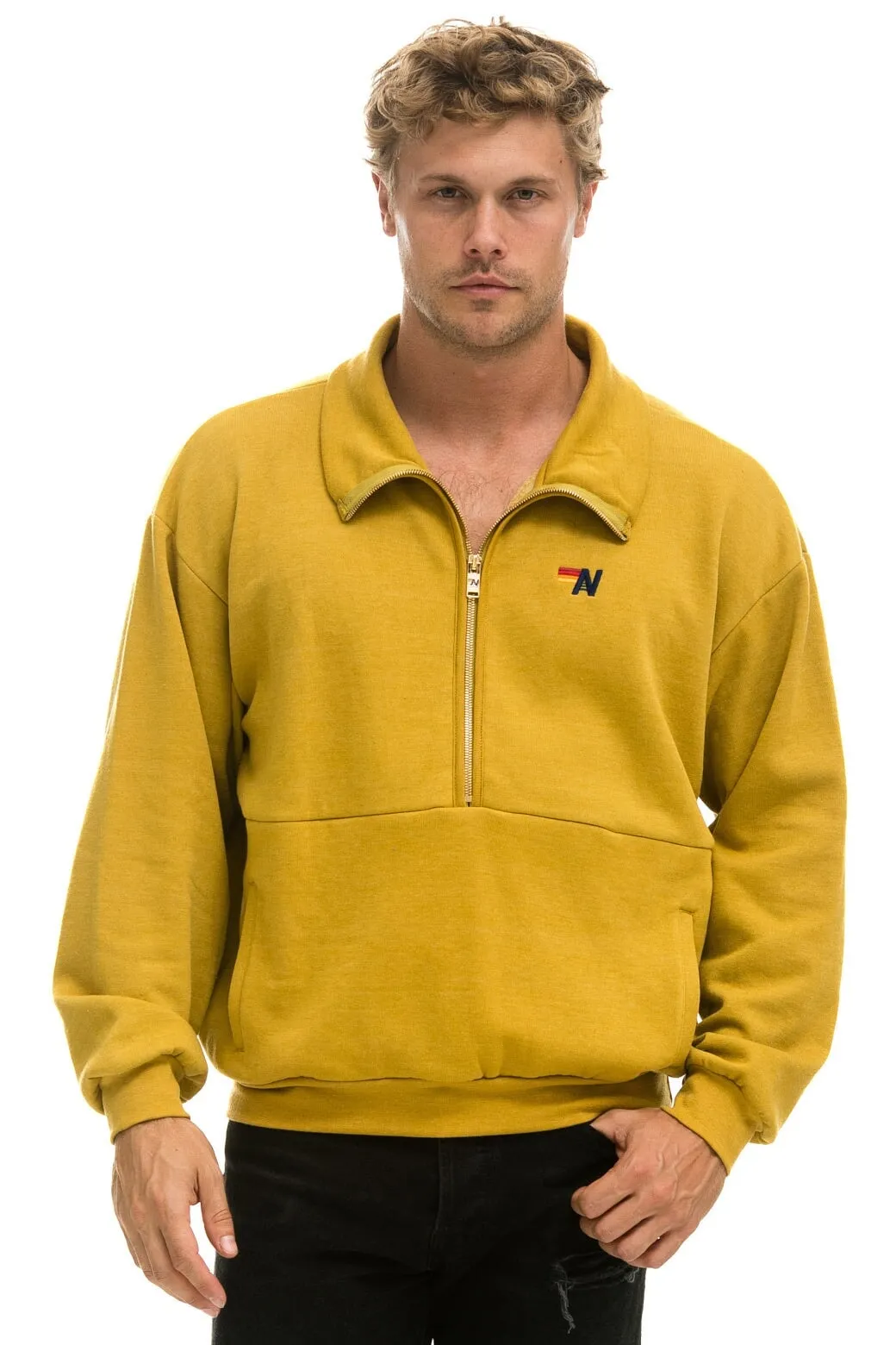 LOGO EMBROIDERY HALF ZIP SWEATSHIRT - KHAKI