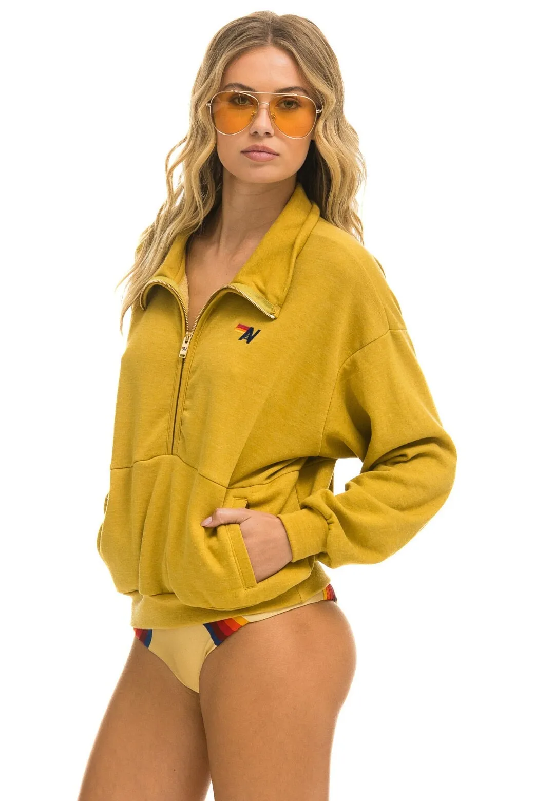 LOGO EMBROIDERY HALF ZIP SWEATSHIRT - KHAKI