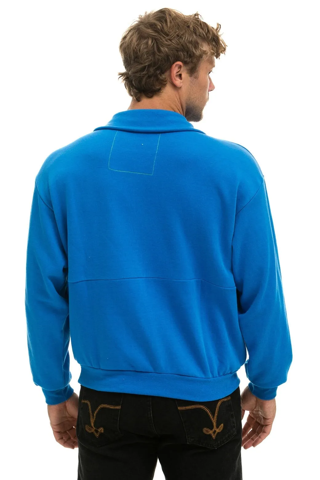 LOGO EMBROIDERY HALF ZIP SWEATSHIRT - OCEAN