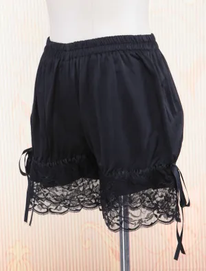 Lolita Bloomers Sweet Black Cotton Lace Trim Bow Ribbon