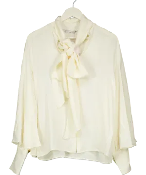 MANGO Cream Bow Neck Button Cuff Blouse UK L