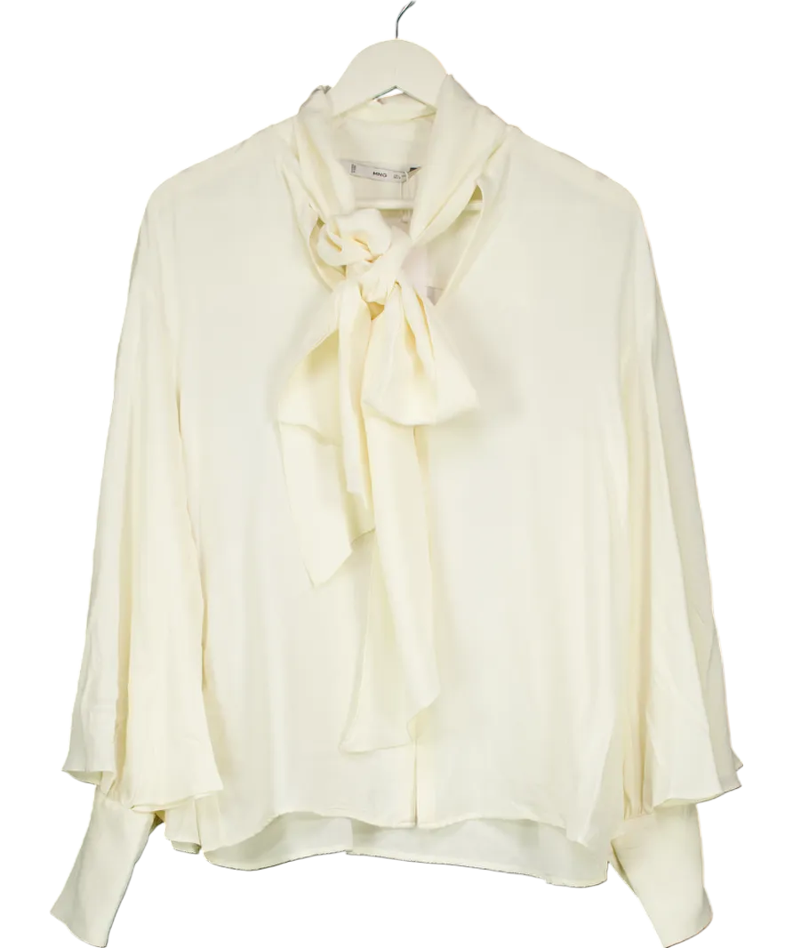 MANGO Cream Bow Neck Button Cuff Blouse UK L
