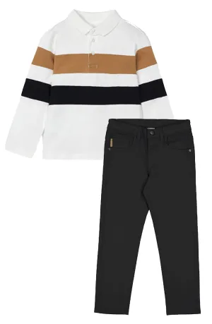 Mayoral 4103 Cream Polo Shirt and 517 Black Slim Fit Trousers In Stock Now