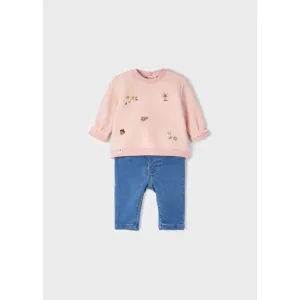 Mayoral Floral Sweater & Denim Pants 2-Piece Set