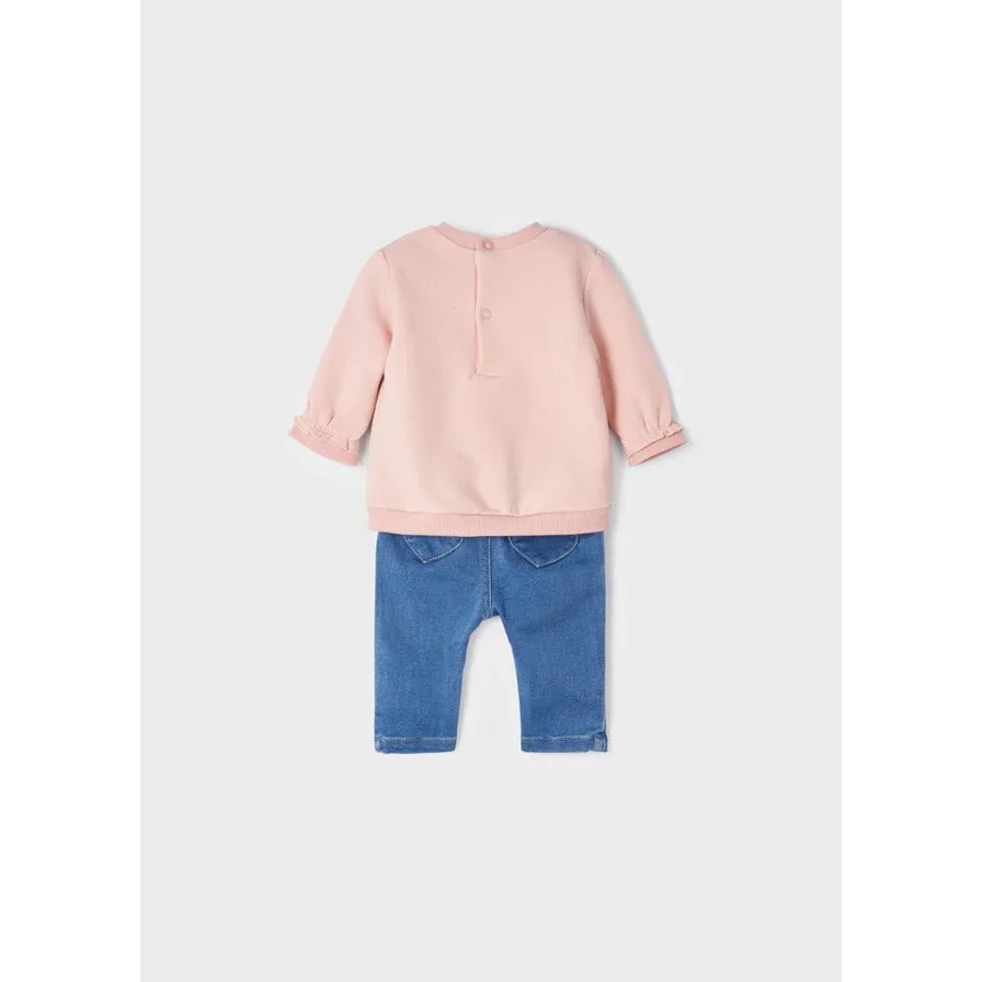 Mayoral Floral Sweater & Denim Pants 2-Piece Set