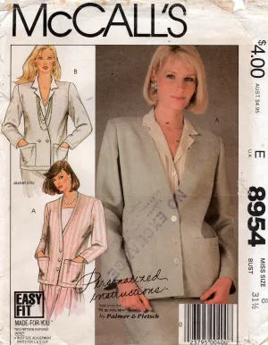 McCall's 8954 PALMER PLETSCH Womens Easy Fit Jacket 1980s Vintage Sewing Pattern Size 8 Bust 31 1/2 inches UNCUT Factory Folded