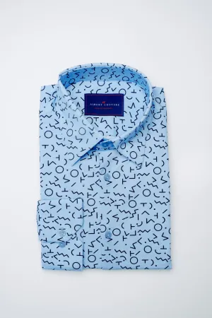 Men - Monaco Sea Blue Pattern Long Sleeves Shirt