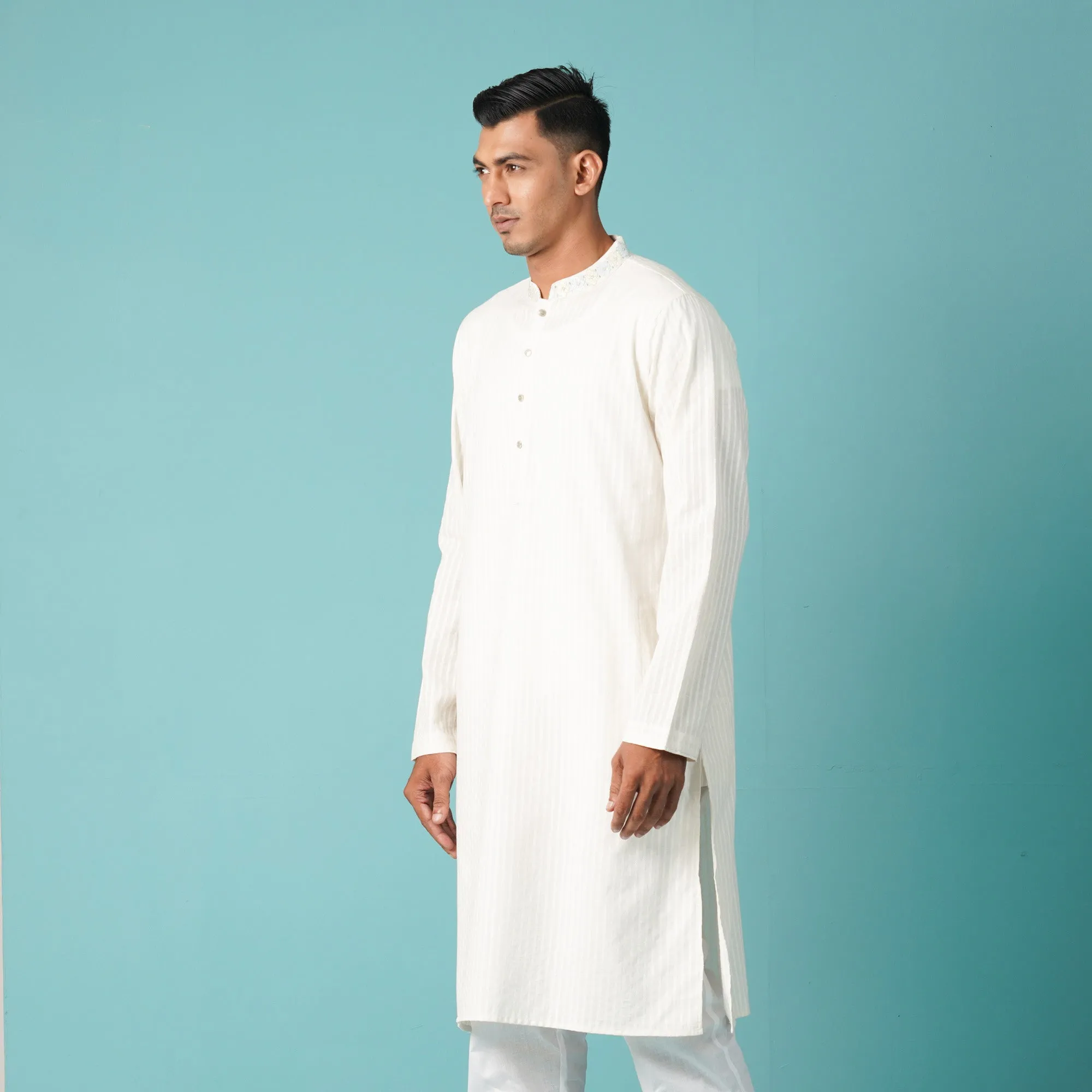 Mens Embroidery Panjabi-Off White