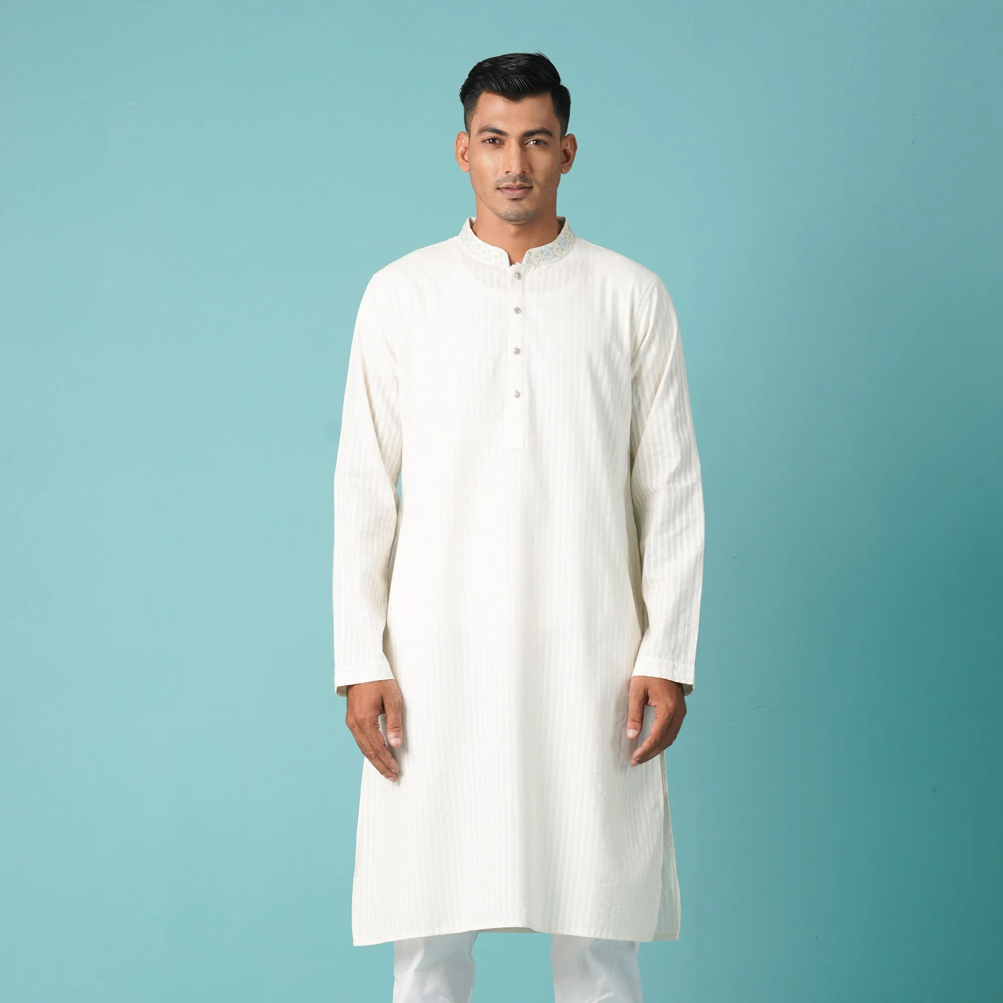 Mens Embroidery Panjabi-Off White