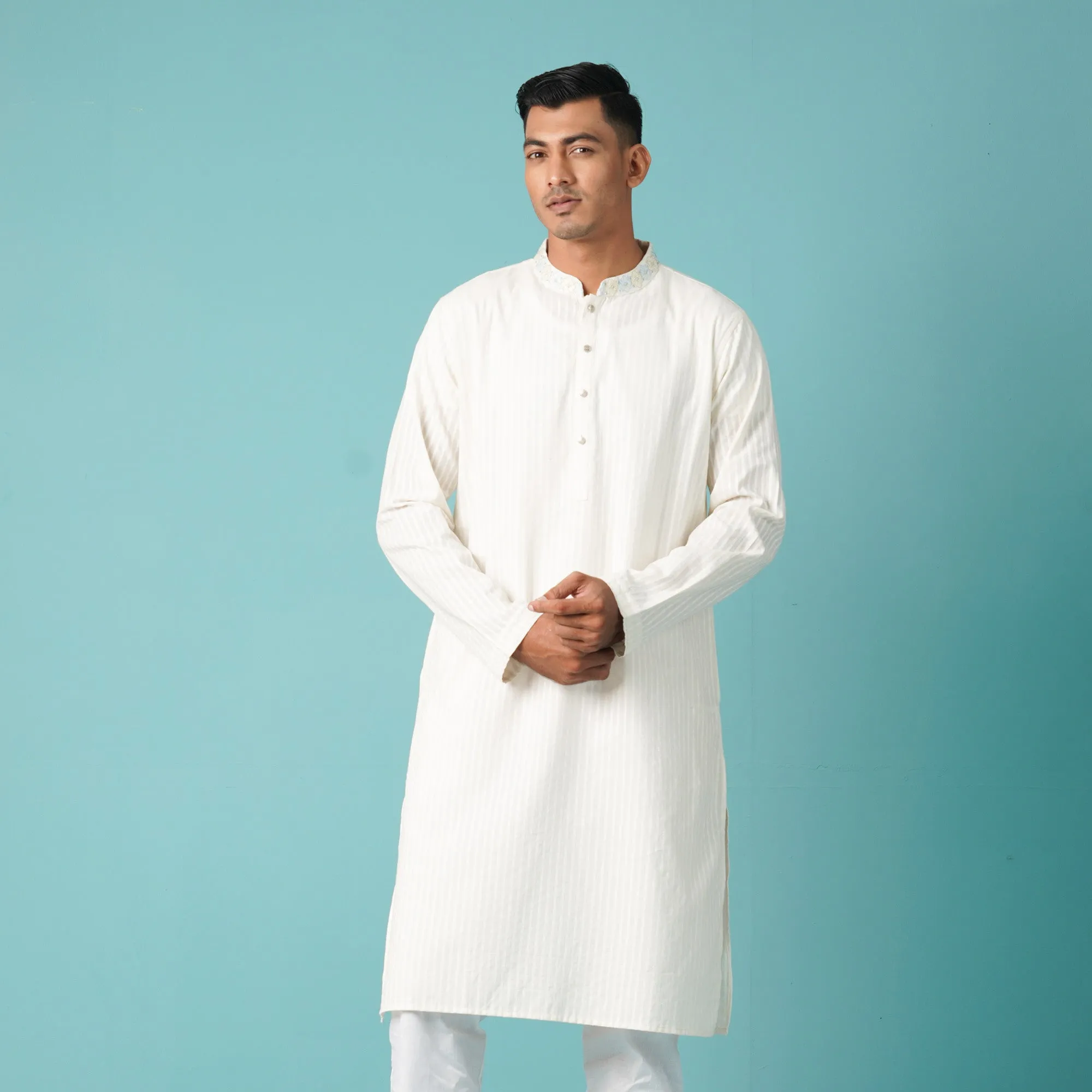 Mens Embroidery Panjabi-Off White