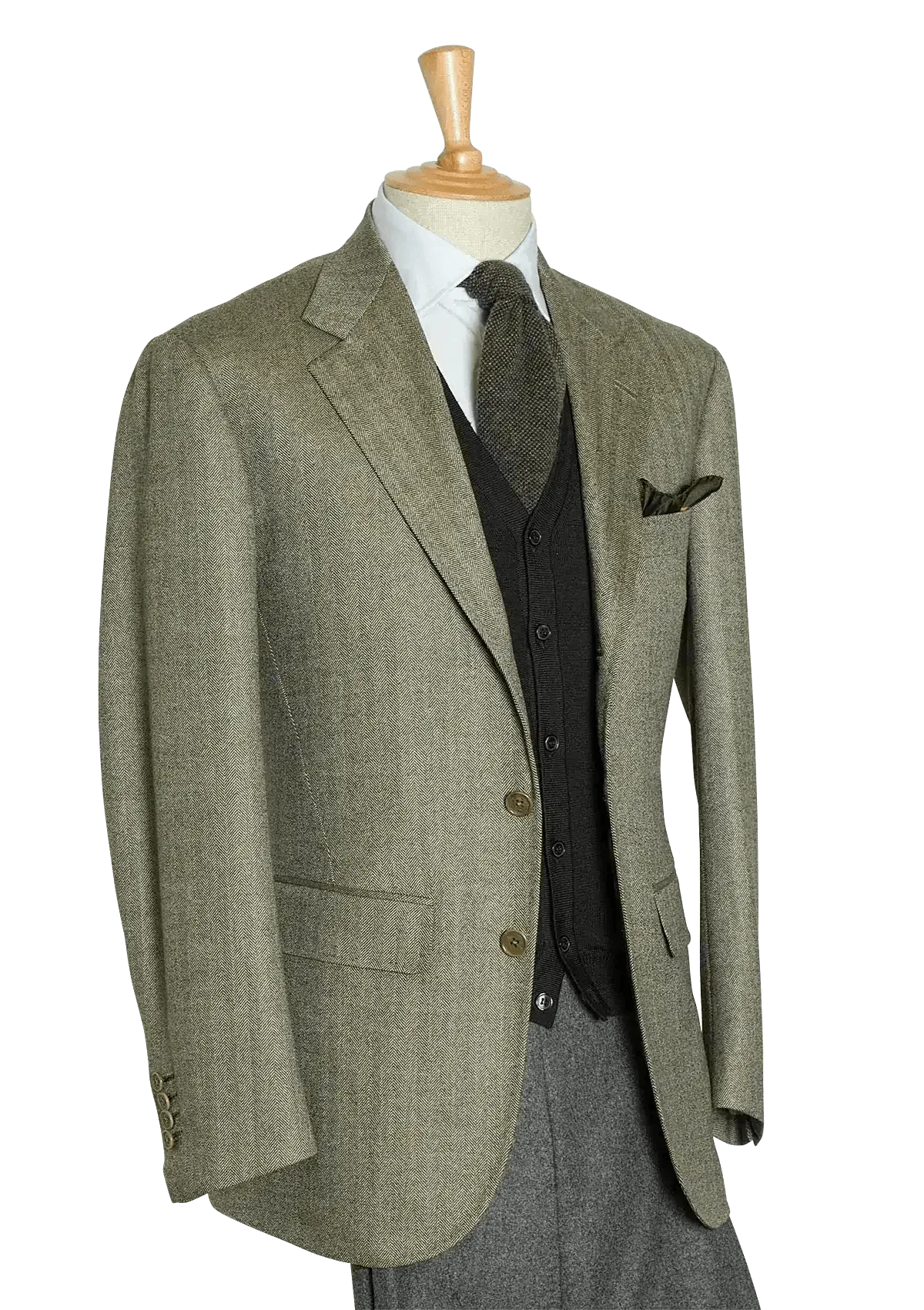 Men's Sage Lambswool Herringbone Single-breasted Jacket