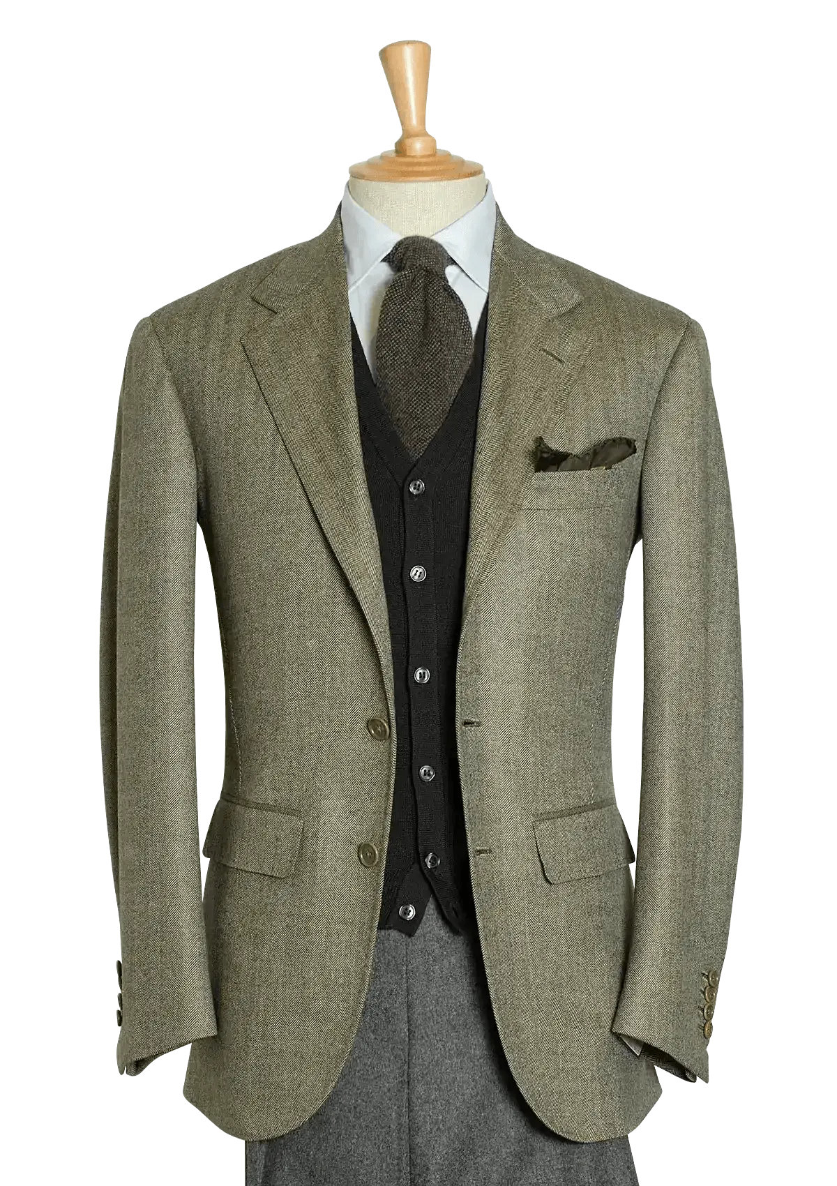 Men's Sage Lambswool Herringbone Single-breasted Jacket